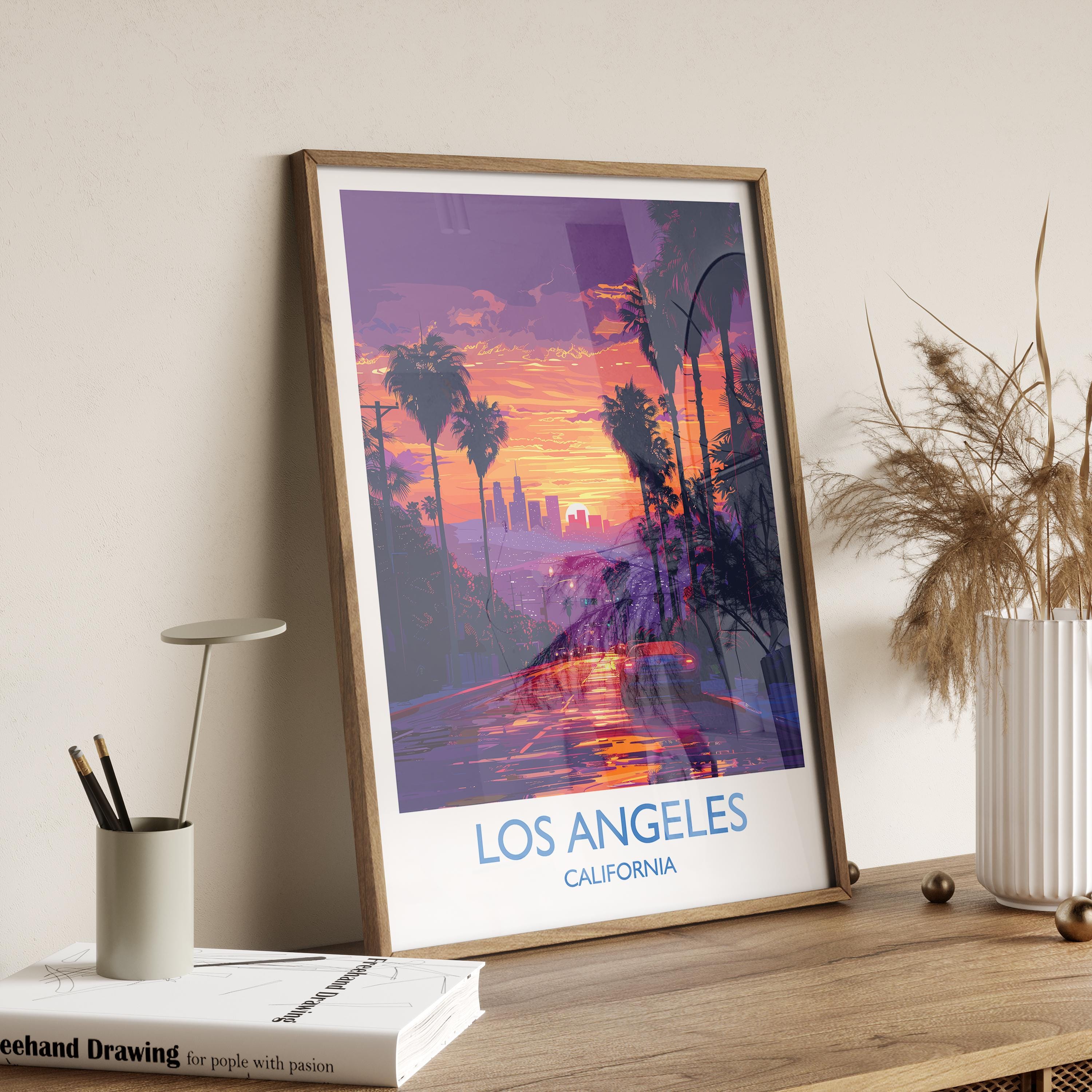 Los Angeles Travel Print, Travel Poster of Los Angeles, California, Los Angeles Art Lovers Gift, USA Gift, Wall Art Print NQ Media Designs