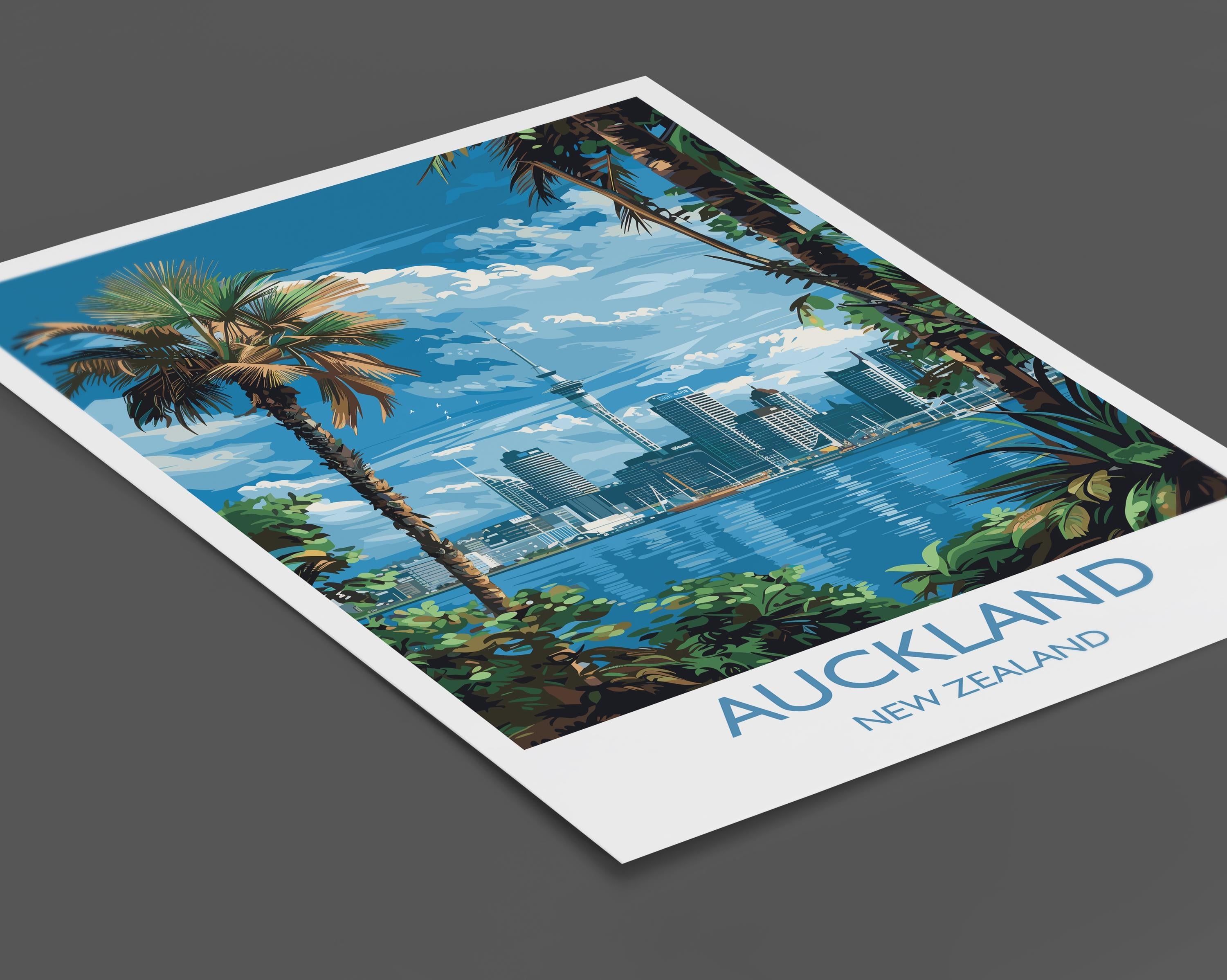 Auckland Travel Print, Travel Poster of Auckland, New Zealand Art Lovers Gift, Auckland Wall Art NQ Media Designs