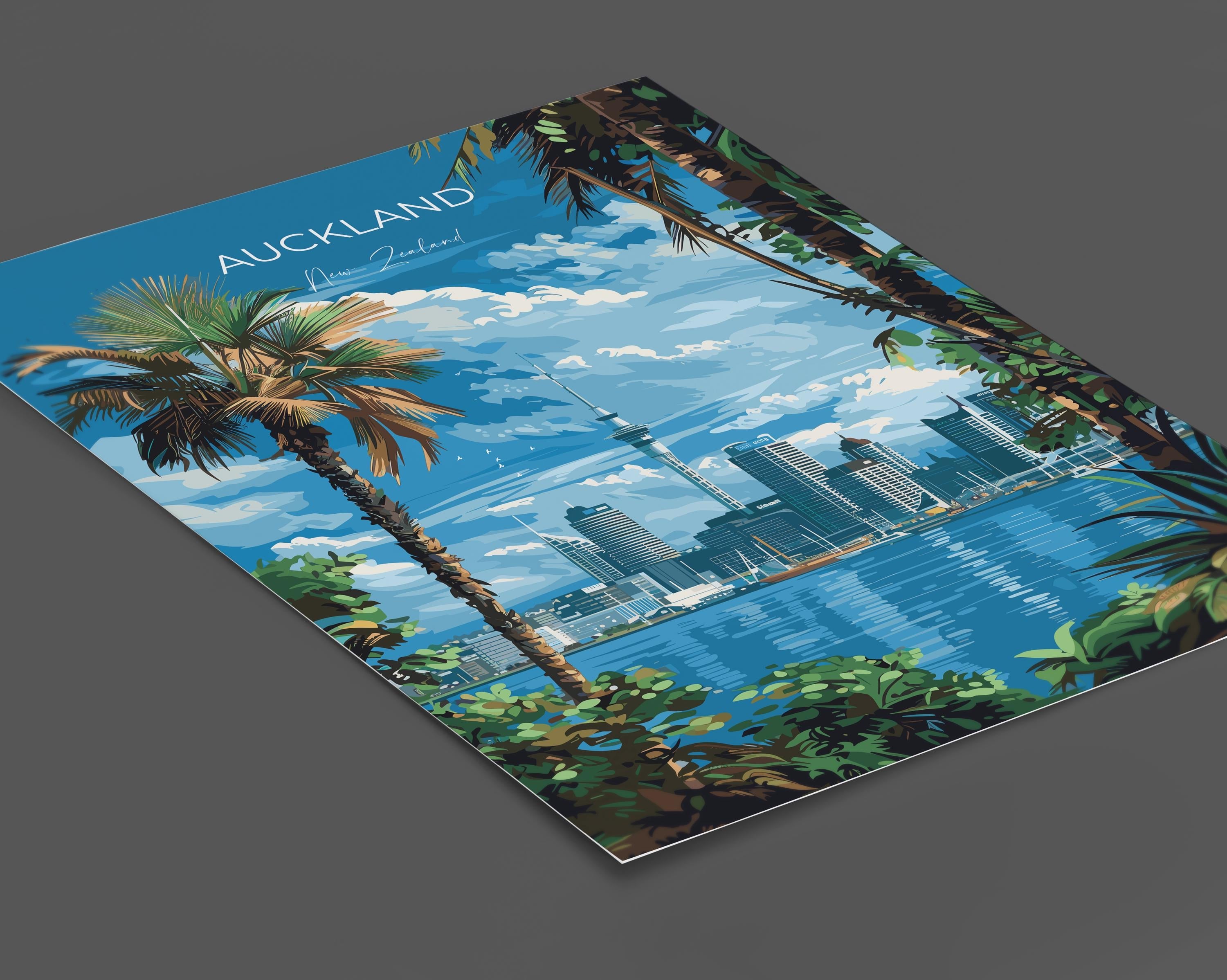 Auckland Travel Poster, Travel Print of Auckland, New Zealand Art Lovers Gift, Auckland Wall Art NQ Media Designs