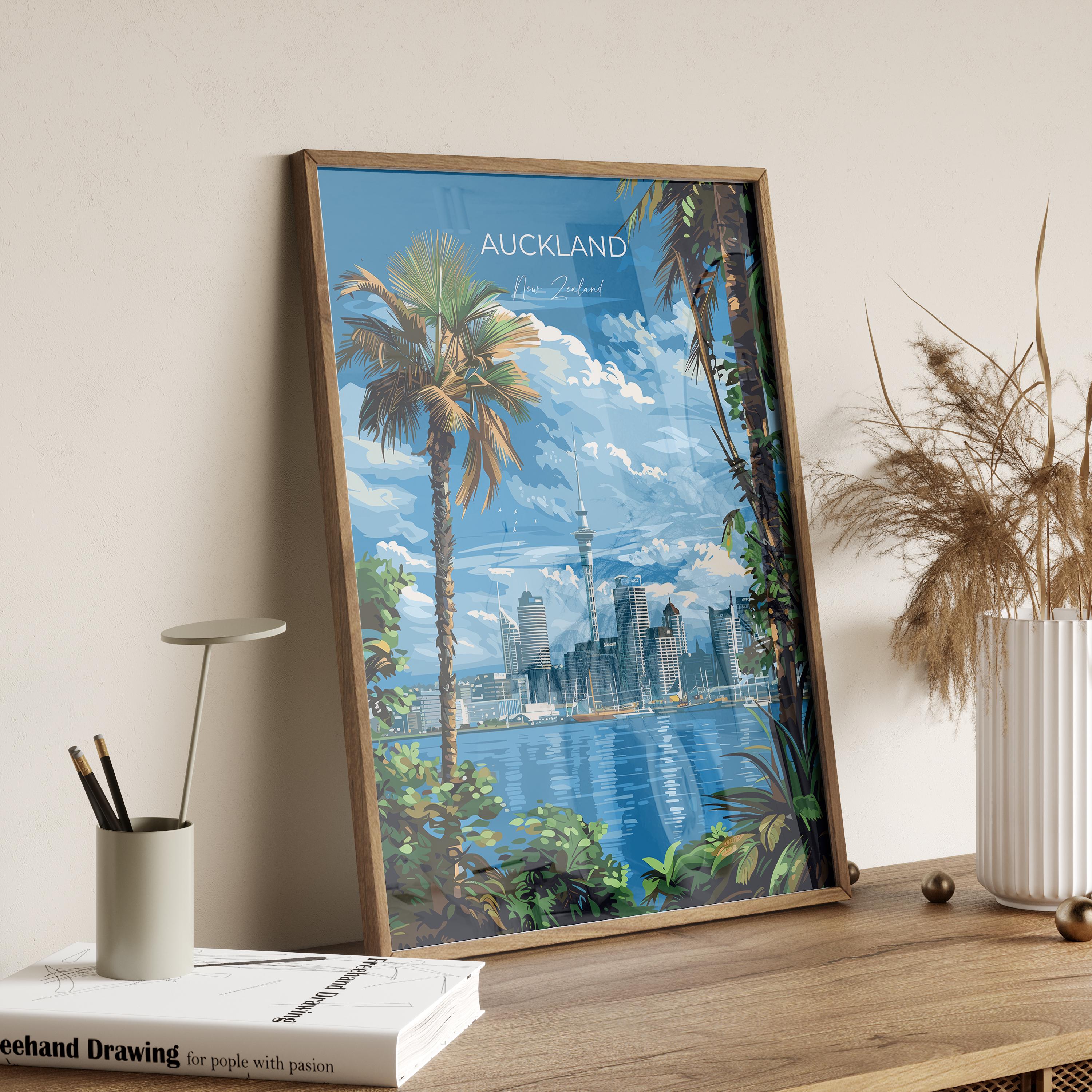 Auckland Travel Poster, Travel Print of Auckland, New Zealand Art Lovers Gift, Auckland Wall Art NQ Media Designs