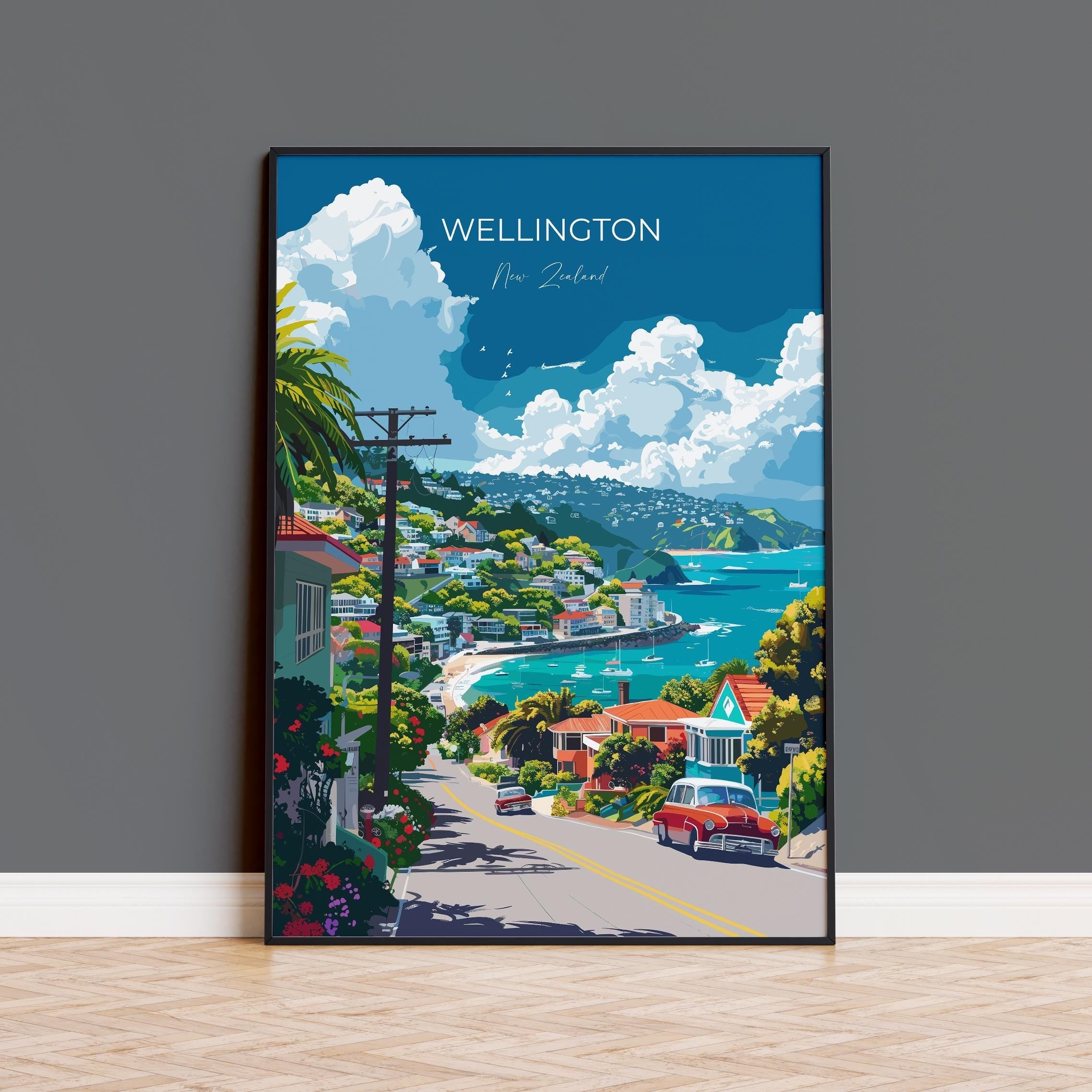 Wellington Travel Poster, Travel Print of Wellington, New Zealand Art Lovers Gift, Wellington Wall Art NQ Media Designs