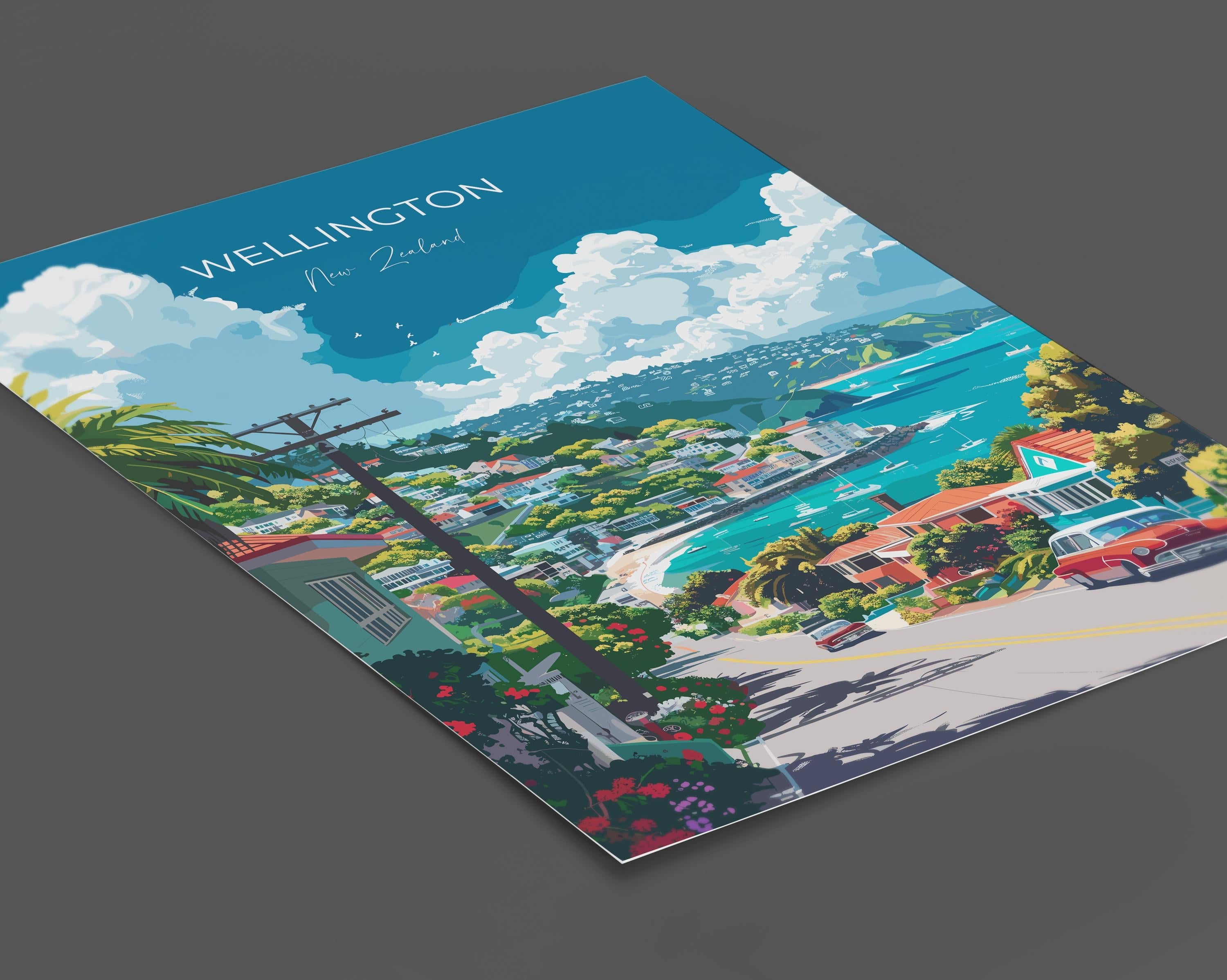 Wellington Travel Poster, Travel Print of Wellington, New Zealand Art Lovers Gift, Wellington Wall Art NQ Media Designs