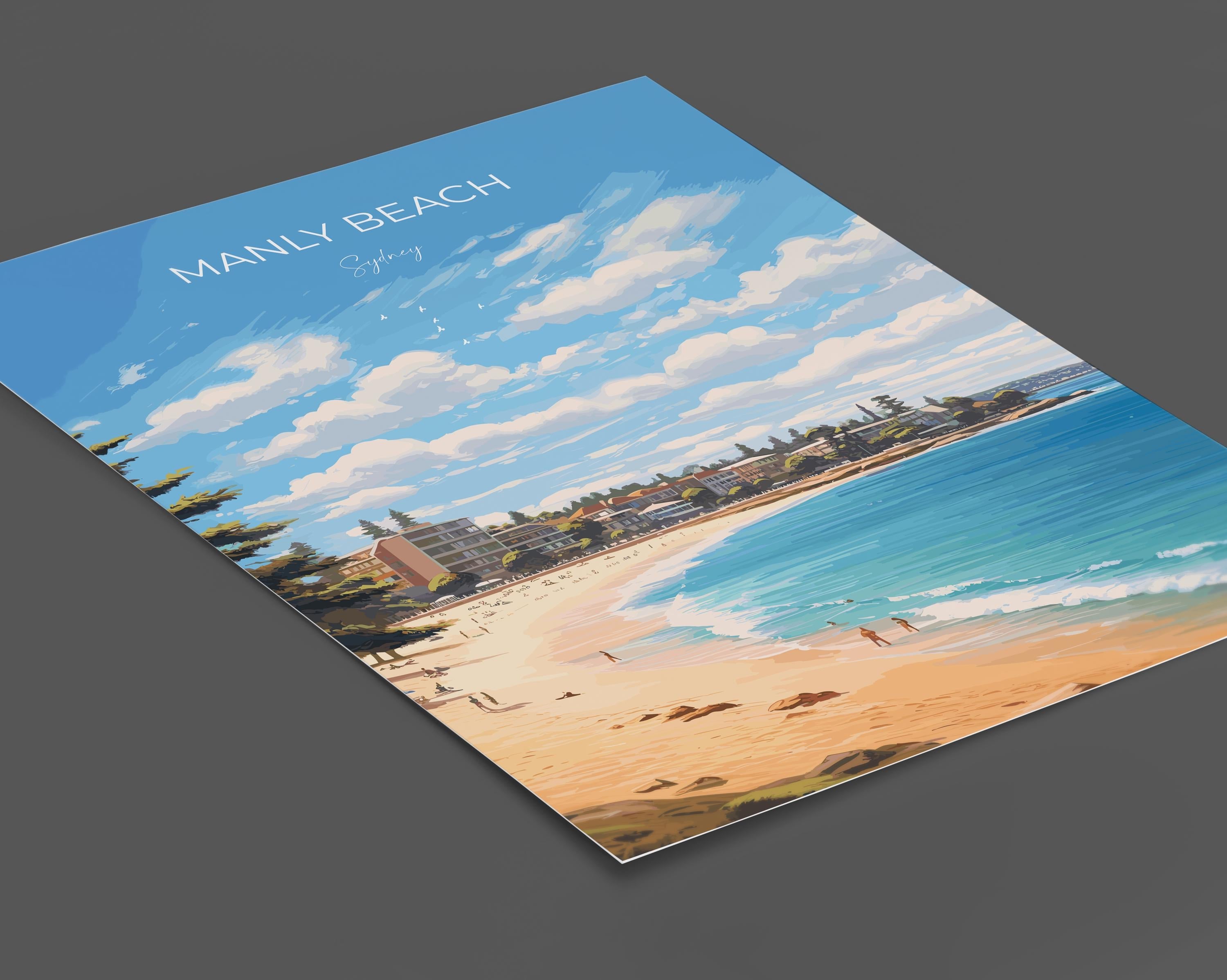 Manly Beach Print, Travel Poster of Manly Beach, Sydney, New South Wales, Australia, Travel Gift NQ Media Designs