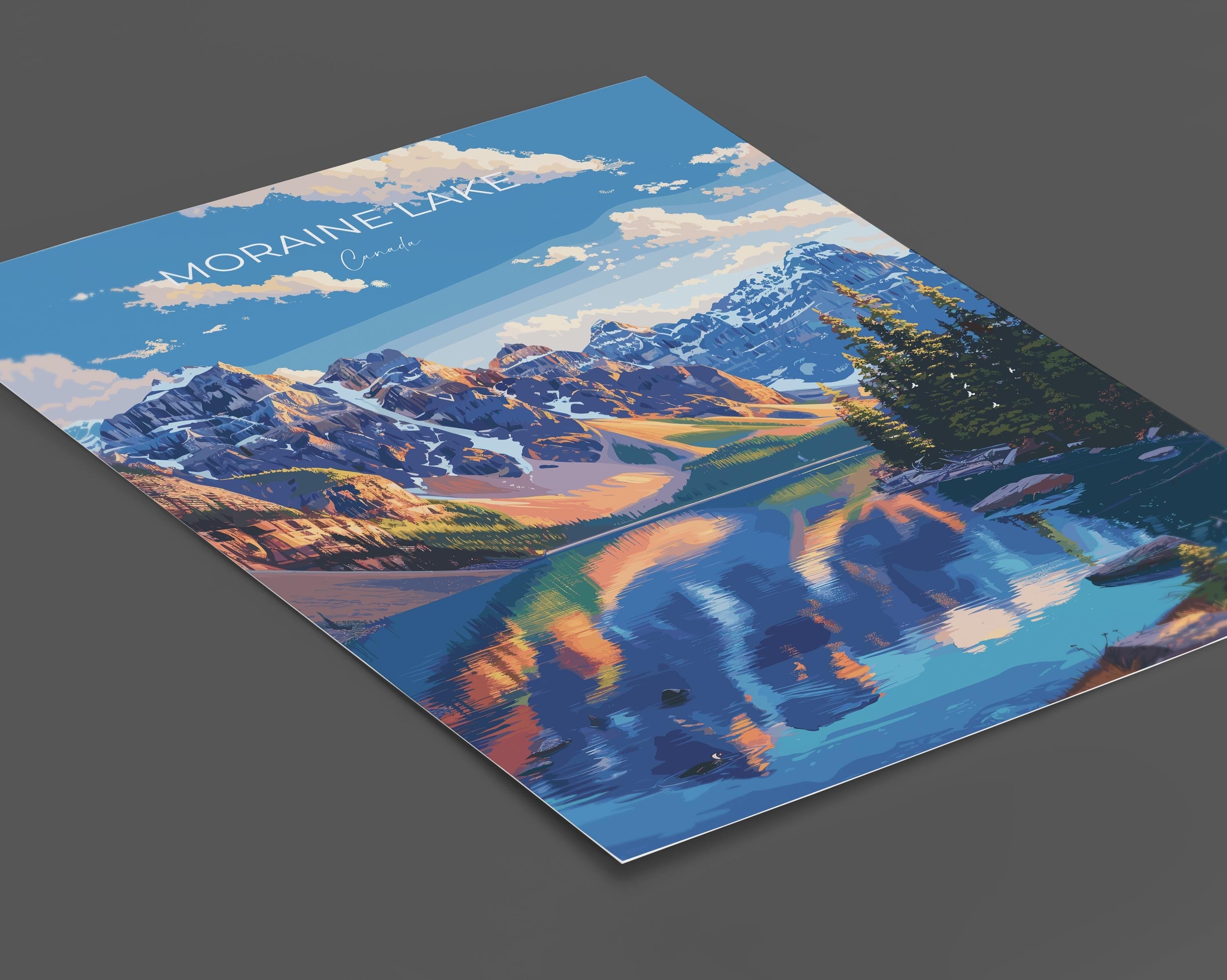 Moraine Lake Travel Poster, Travel Print of Lake Moraine, Canada Alberta Gift, Vancouver Art Lovers Gift, Canada Gift Art, Wall Art Print NQ Media Designs