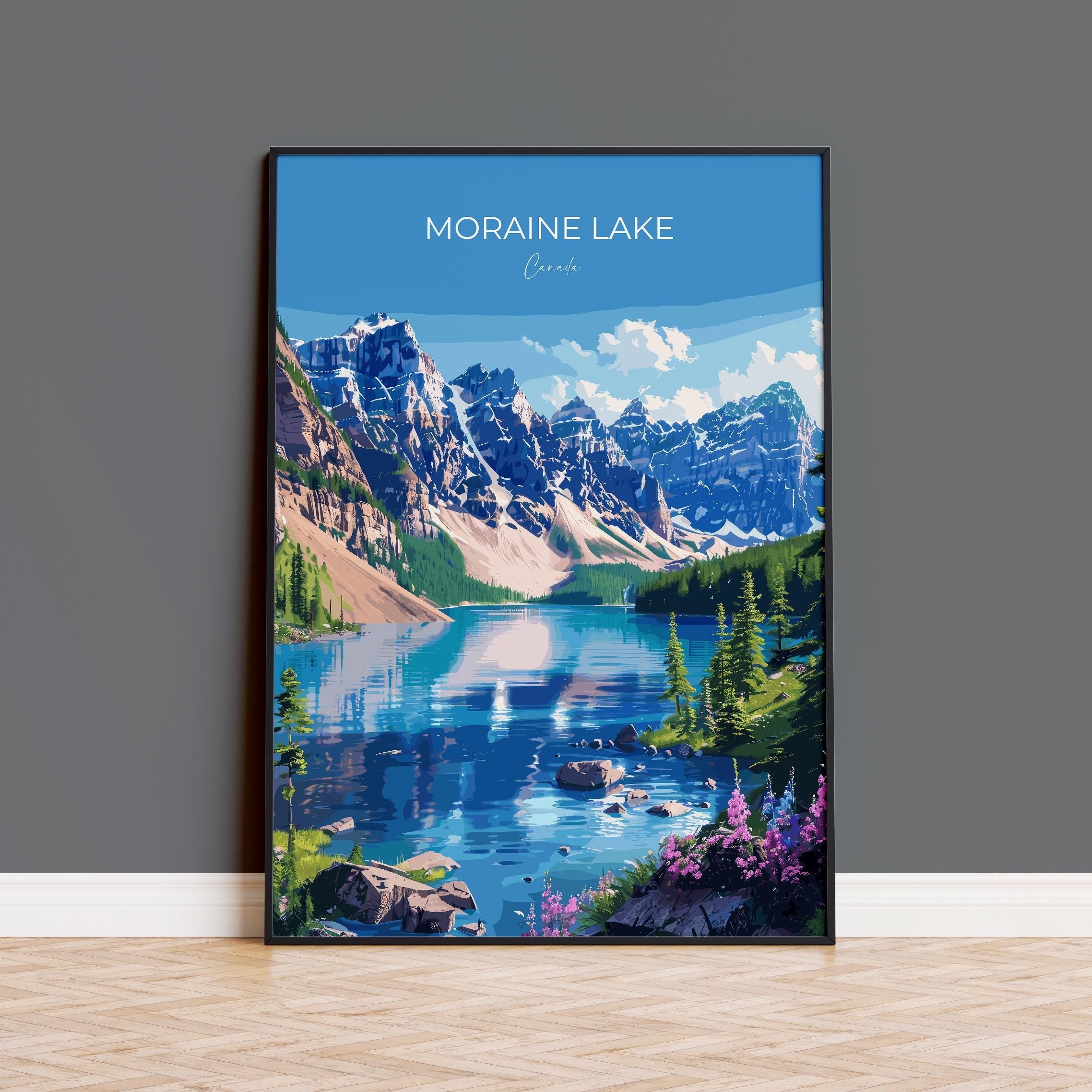 Moraine Lake Travel Poster, Travel Print of Lake Moraine, Canada Alberta Gift, Vancouver Art Lovers Gift, Canada Gift Art, Wall Art Print NQ Media Designs