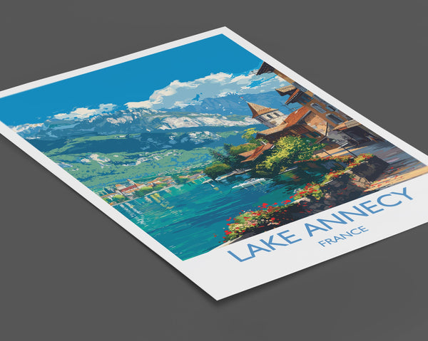 Lake Annecy Travel Poster Wall Art, Travel Print of Lake Annecy, Lake Annecy Art Lovers Gift, France, French Lakes Art Gift