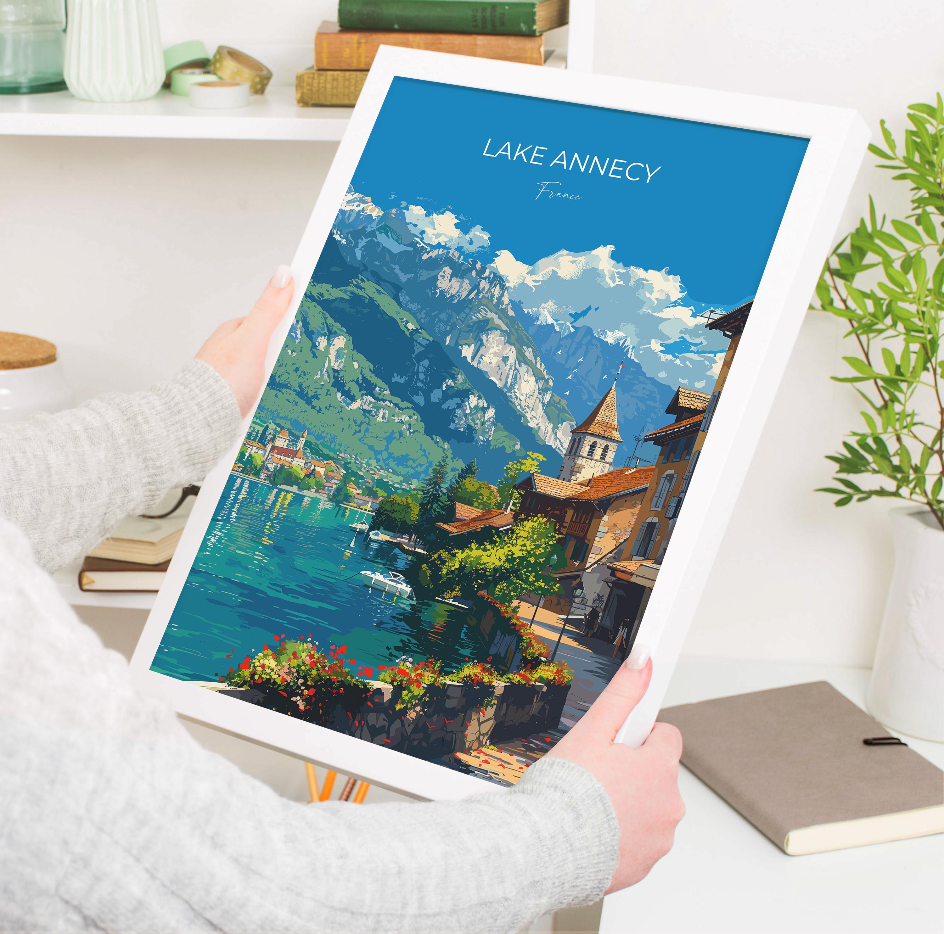 Lake Annecy Travel Print Wall Art, Travel Poster of Lake Annecy, Lake Annecy Art Lovers Gift, France, French Lakes Art Gift NQ Media Designs