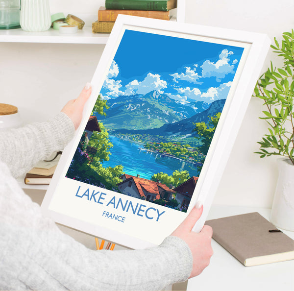 Lake Annecy Travel Poster Wall Art, Travel Print of Lake Annecy, Lake Annecy Art Lovers Gift, France, French Lakes Art Gift