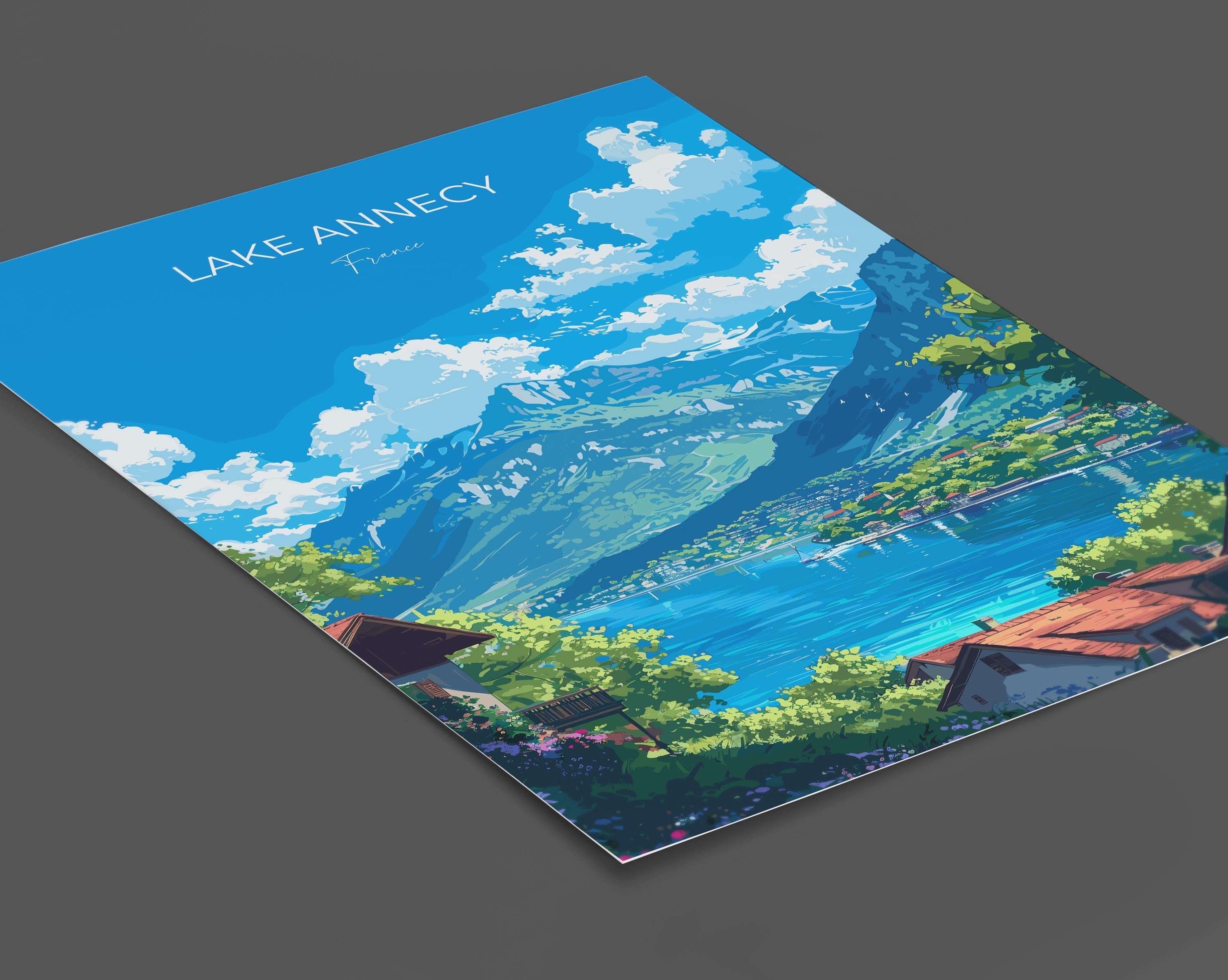 Lake Annecy Travel Print Wall Art, Travel Poster of Lake Annecy, Lake Annecy Art Lovers Gift, France, French Lakes Art Gift NQ Media Designs