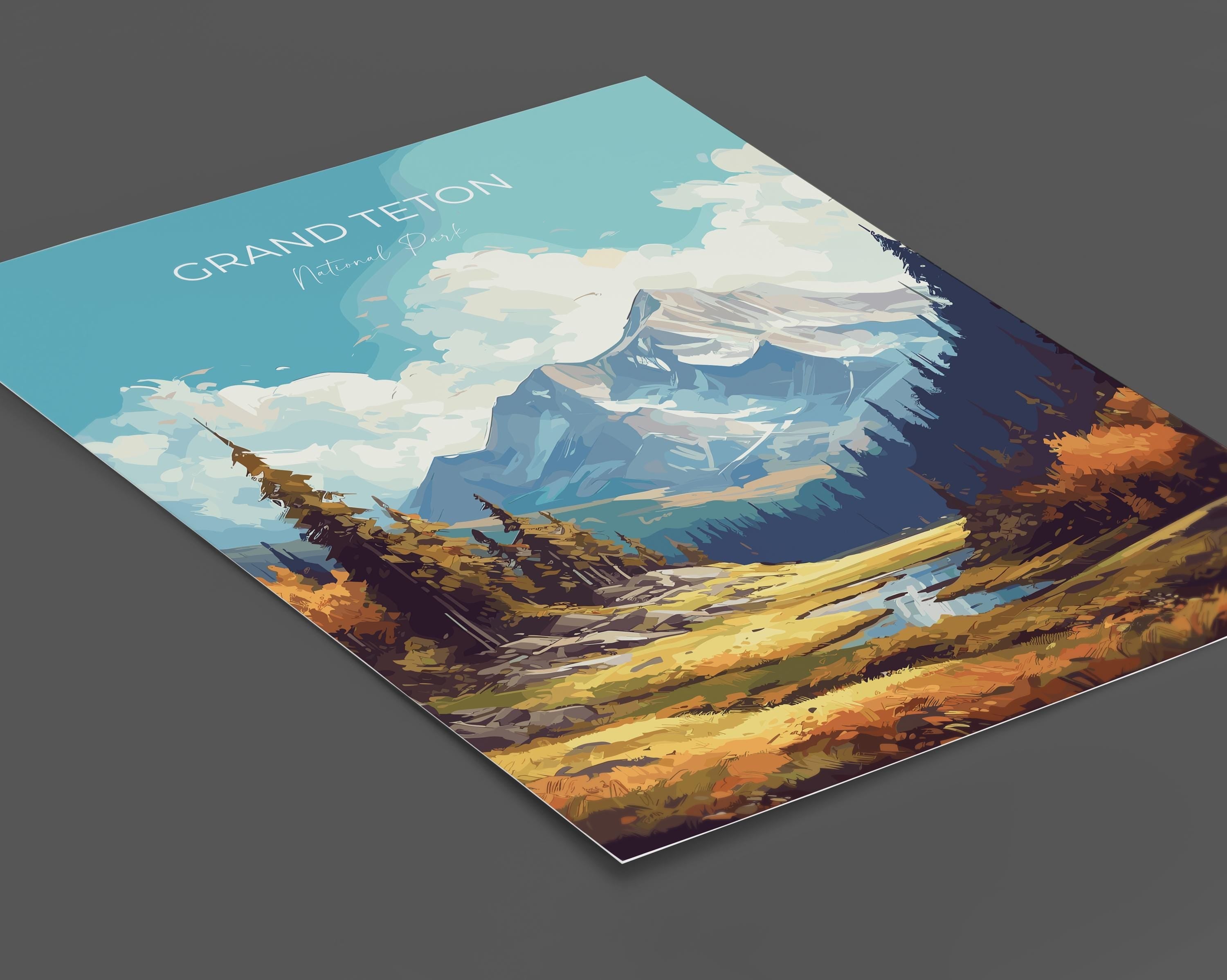 Grand Teton Print, Travel Poster of Grand Teton, North America, Grand Teton Art Lovers Gift, USA National Park, Travel Gift NQ Media Designs