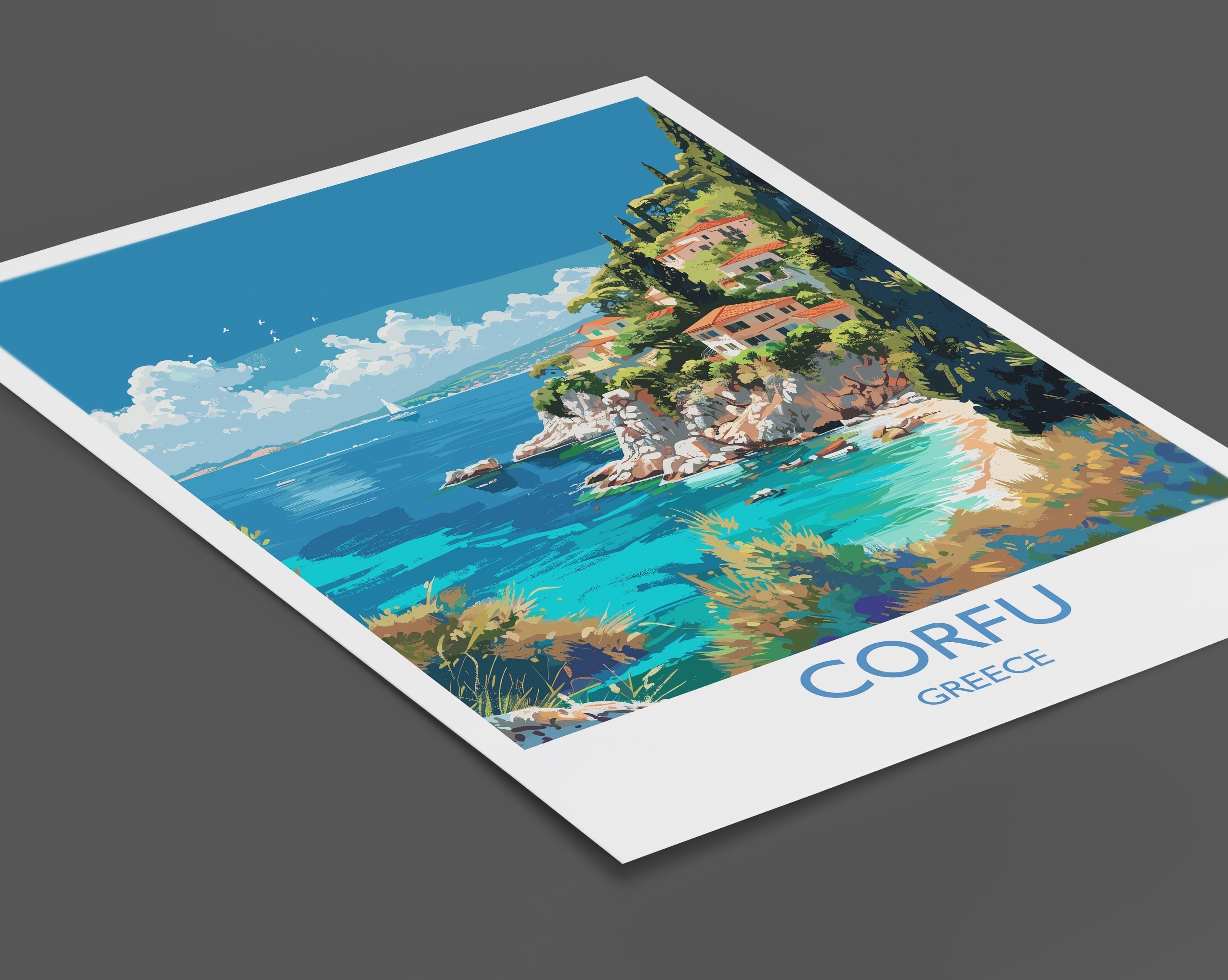 Corfu Travel Print, Travel Poster of Corfu, Greece Gift, Greek Islands Art Lovers Gift, Corfu Gift Art, Wall Art Print NQ Media Designs
