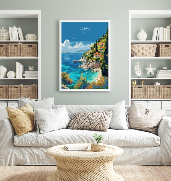 Corfu Travel Poster, Travel Print of Corfu, Greece Gift, Greek Islands Art Lovers Gift, Corfu Gift Art, Wall Art Print