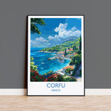Corfu Travel Print, Travel Poster of Corfu, Greece Gift, Greek Islands Art Lovers Gift, Corfu Gift Art, Wall Art Print NQ Media Designs