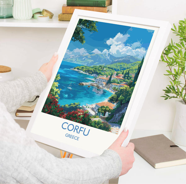 Corfu Travel Print, Travel Poster of Corfu, Greece Gift, Greek Islands Art Lovers Gift, Corfu Gift Art, Wall Art Print