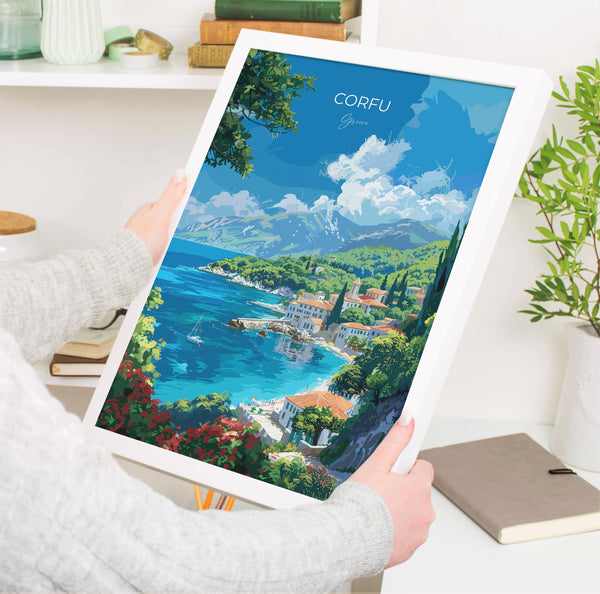 Corfu Travel Poster, Travel Print of Corfu, Greece Gift, Greek Islands Art Lovers Gift, Corfu Gift Art, Wall Art Print