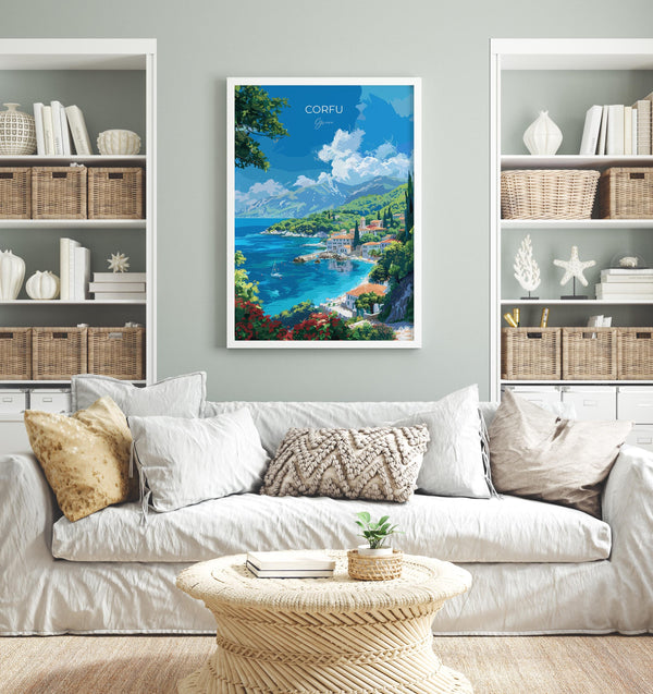 Corfu Travel Poster, Travel Print of Corfu, Greece Gift, Greek Islands Art Lovers Gift, Corfu Gift Art, Wall Art Print