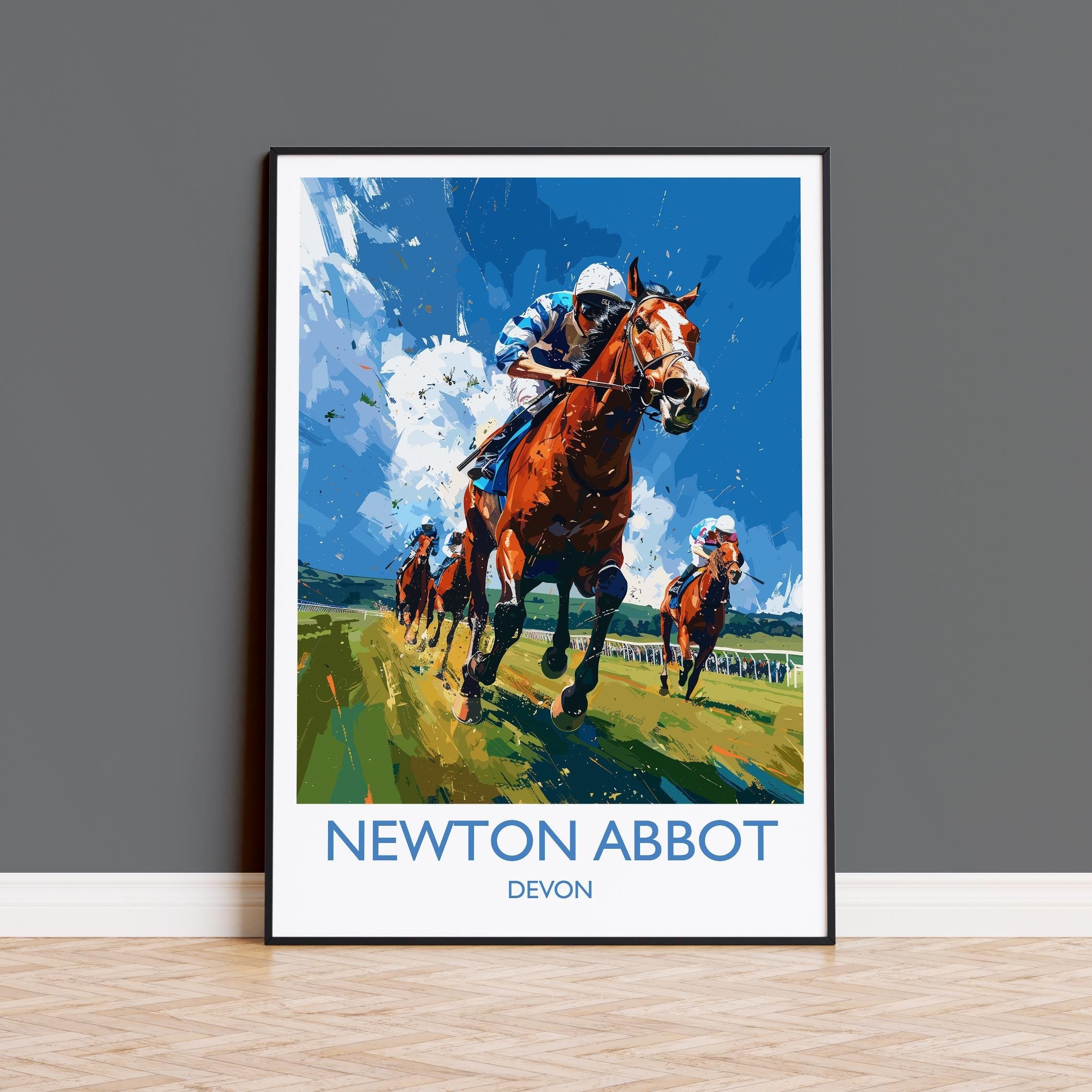 Newton Abbot Travel Poster Wall Art, Travel Print of Newton Abbot, Devon,England, Newton Abbot Races Art Lovers Gift, England Art Gift NQ Media Designs