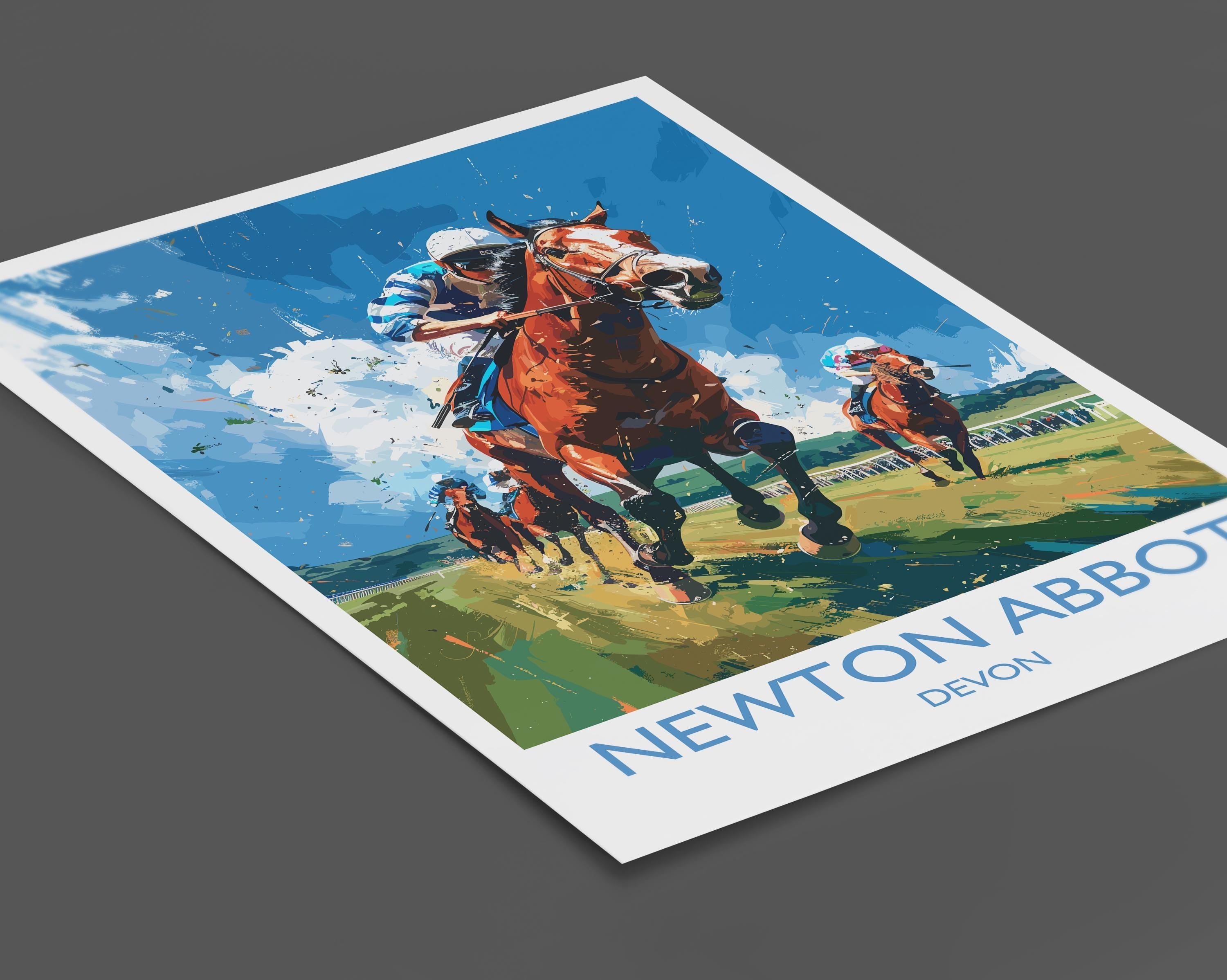 Newton Abbot Travel Poster Wall Art, Travel Print of Newton Abbot, Devon,England, Newton Abbot Races Art Lovers Gift, England Art Gift NQ Media Designs
