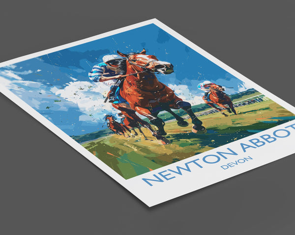 Newton Abbot Travel Poster Wall Art, Travel Print of Newton Abbot, Devon,England, Newton Abbot Races Art Lovers Gift, England Art Gift