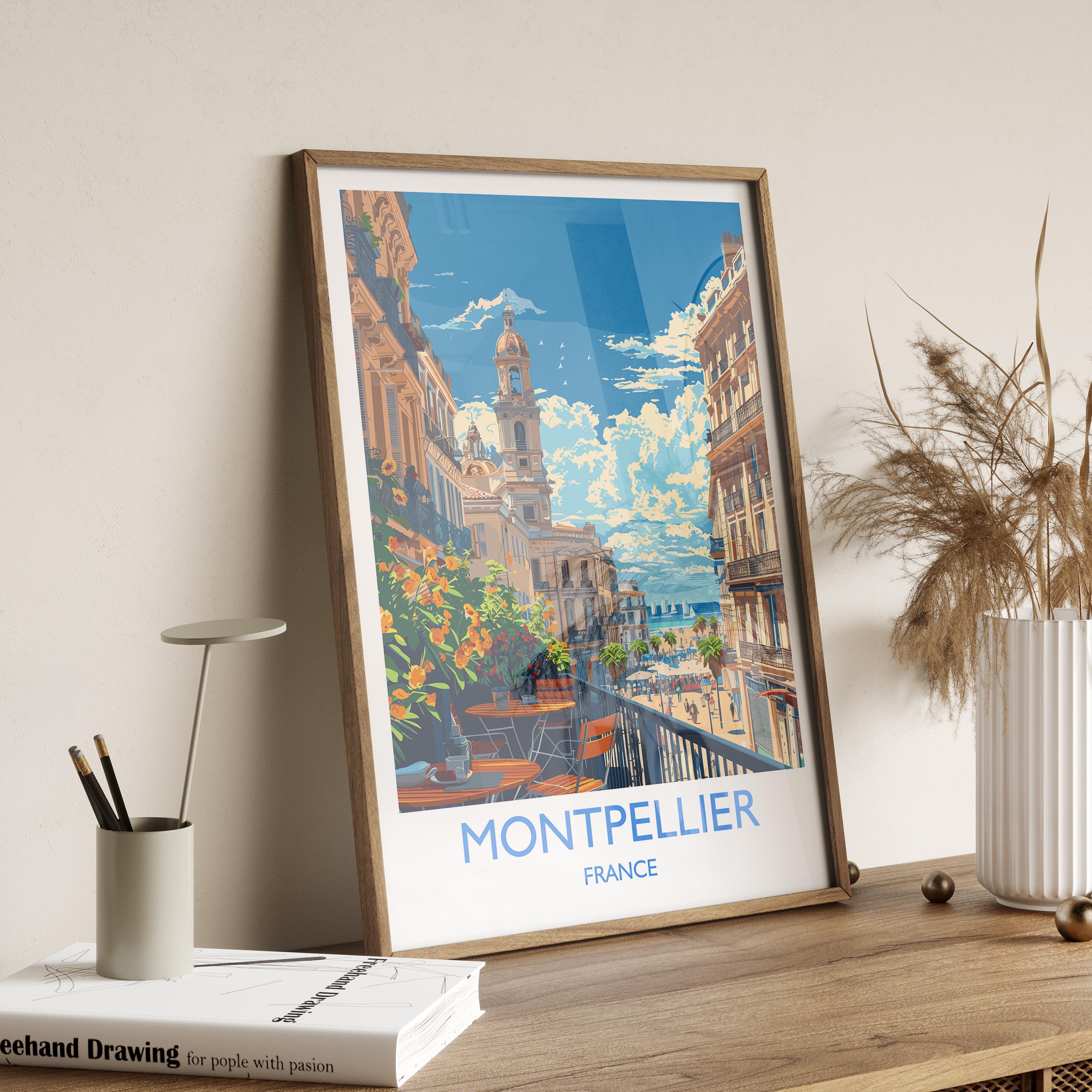 Montpellier Travel Poster Wall Art, Travel Print of Montpellier, Montpellier Art Lovers Gift, South of France, French Coast Art Gift NQ Media Designs