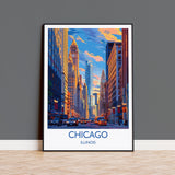 Chicago Travel Poster Wall Art, Travel Print of Chicago, Illinois, Chicago Art Lovers Gift, USA City Art Gift, NQ Media Designs