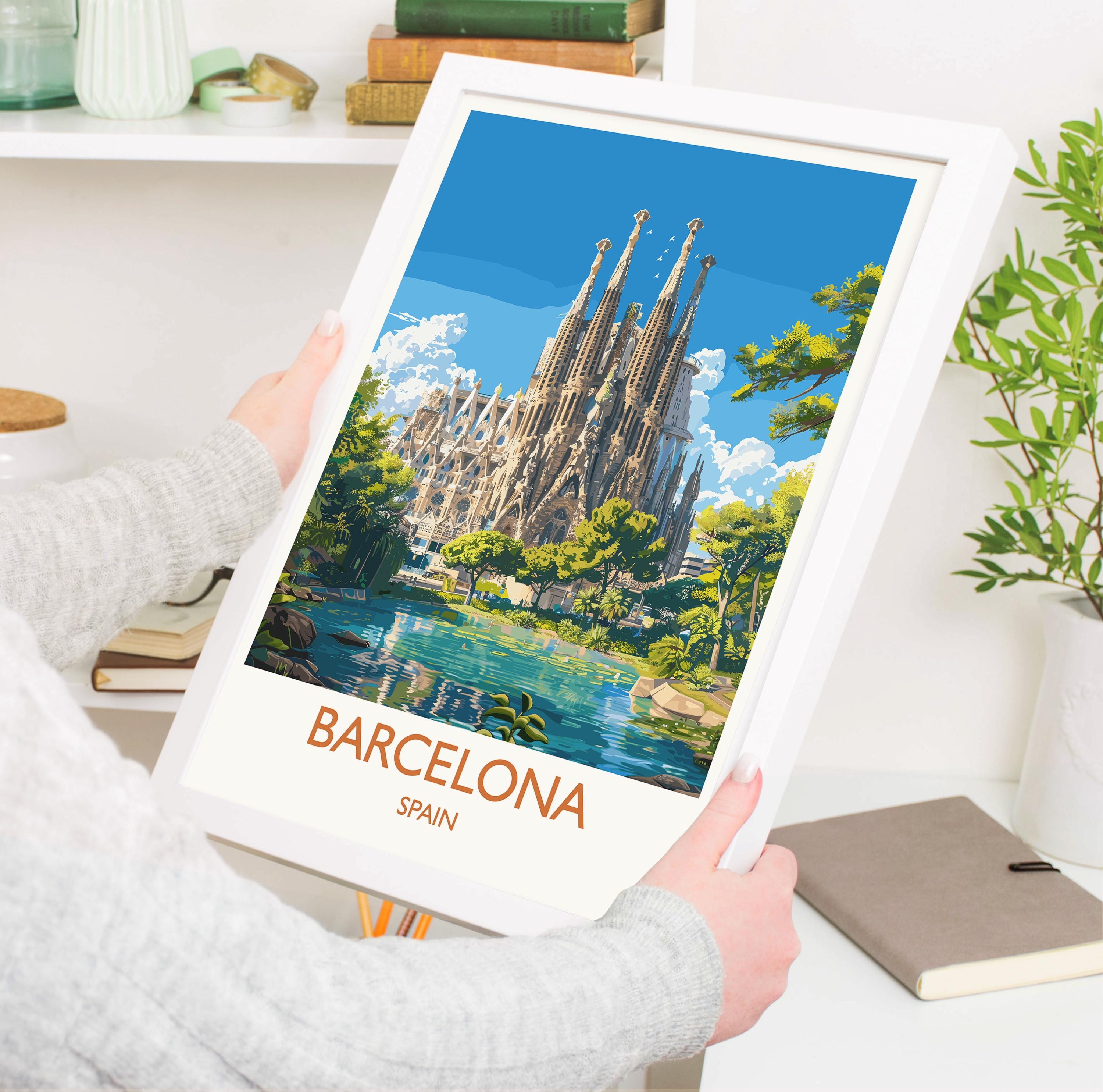 Barcelona Travel Print, Travel Poster of Barcelona, Spain Poster, Barcelona Wall Art Lovers Gift, Spain Art NQ Media Designs