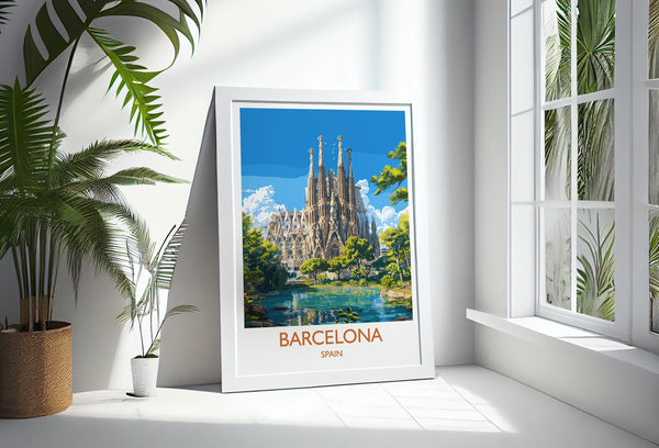 Barcelona Travel Print, Travel Poster of Barcelona, Spain Poster, Barcelona Wall Art Lovers Gift, Spain Art