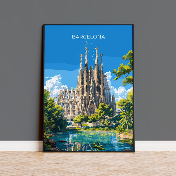 Barcelona Travel Poster, Travel Print of Barcelona, Spain Poster, Barcelona Wall Art Lovers Gift, Spain Art