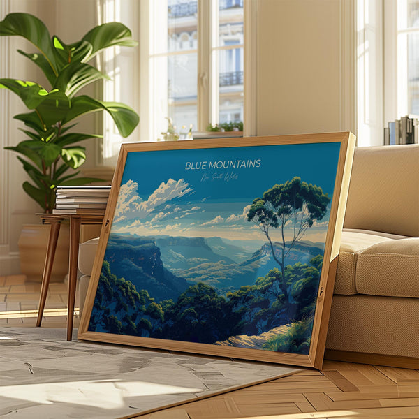 Blue Mountains Travel Poster Wall Art Landscape, Travel Print of Blue Mountains , Sydney Art Lovers Gift,Australia Landscape Art Gift