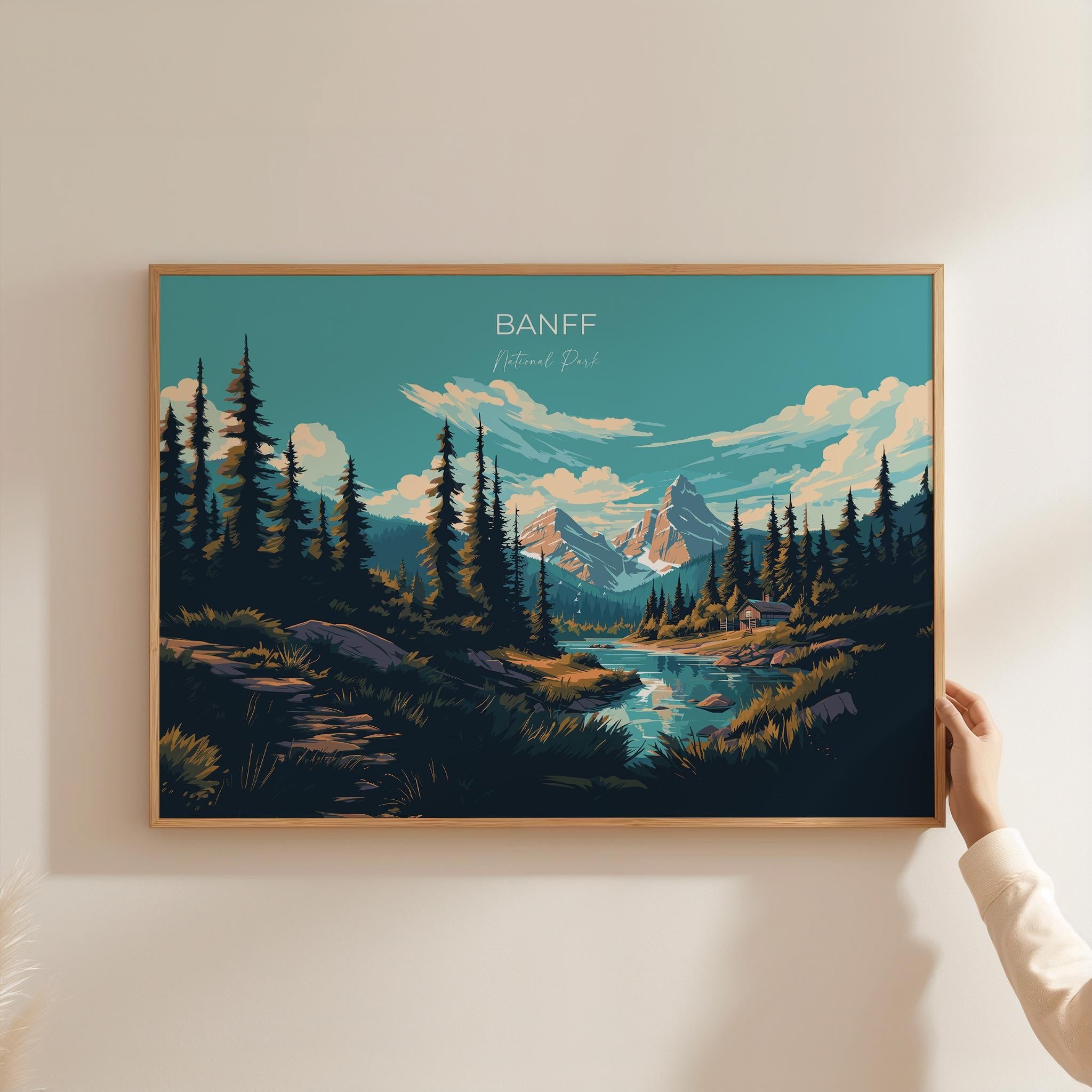Banff Travel Poster Wall Art, Landscape Travel Print of Banff, National Park Art, Banff Gift, Canada, Travel Wall Art Gift NQ Media Designs