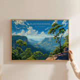 Blue Mountains Travel Poster Wall Art Landscape, Travel Print of Blue Mountains , Sydney Art Lovers Gift,Australia Landscape Art Gift NQ Media Designs