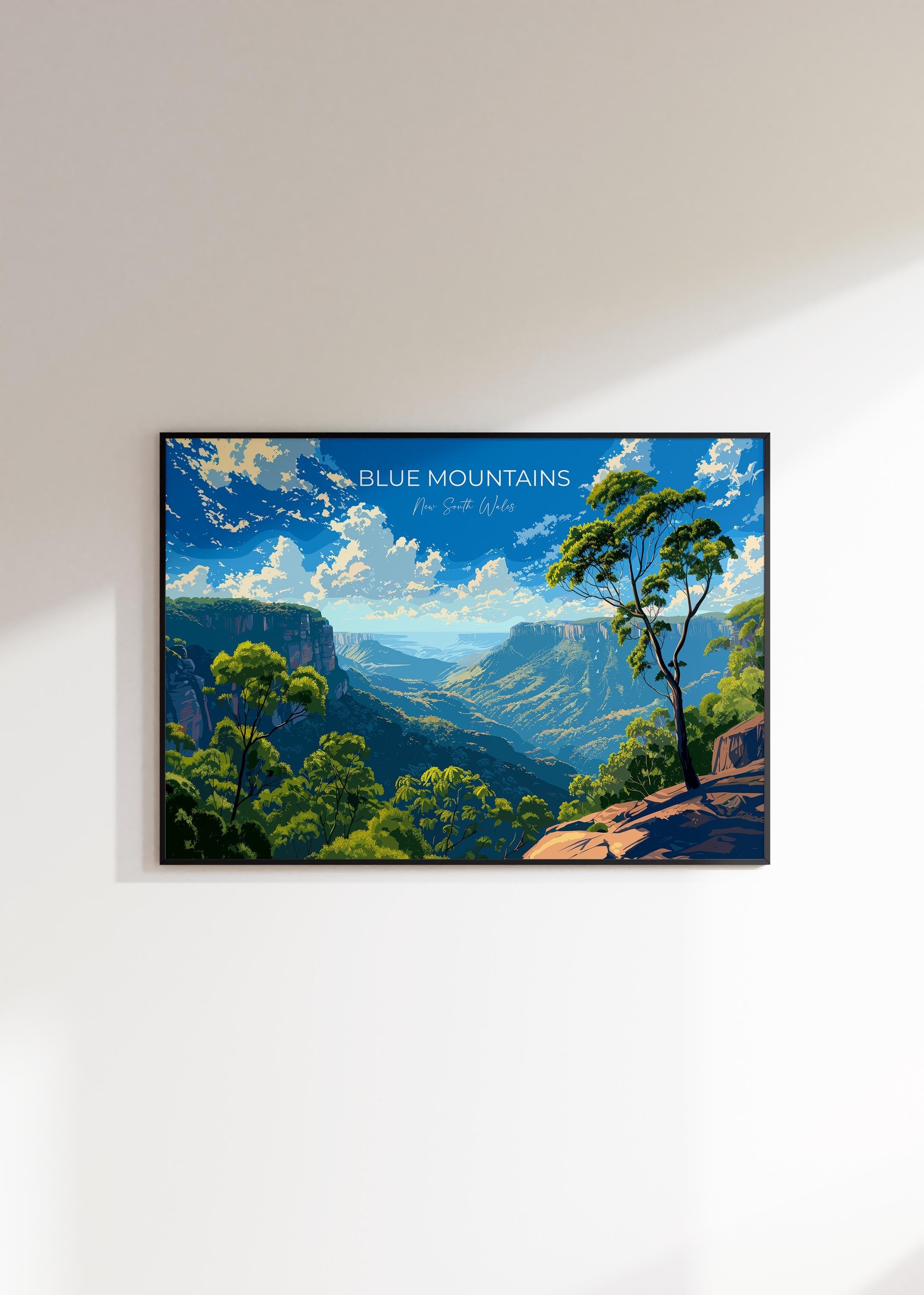 Blue Mountains Travel Poster Wall Art Landscape, Travel Print of Blue Mountains , Sydney Art Lovers Gift,Australia Landscape Art Gift NQ Media Designs