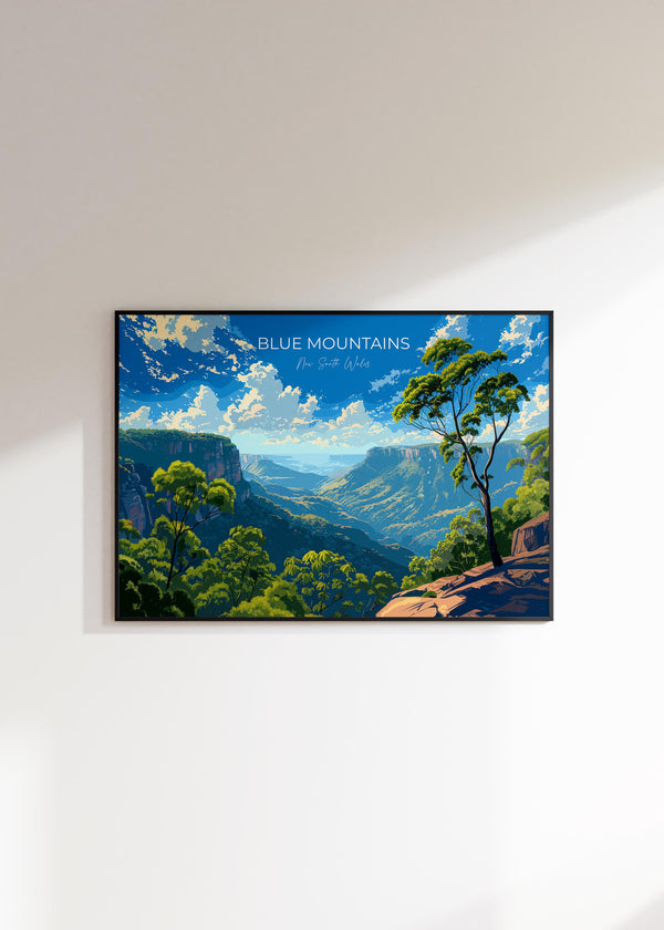 Blue Mountains Travel Poster Wall Art Landscape, Travel Print of Blue Mountains , Sydney Art Lovers Gift,Australia Landscape Art Gift
