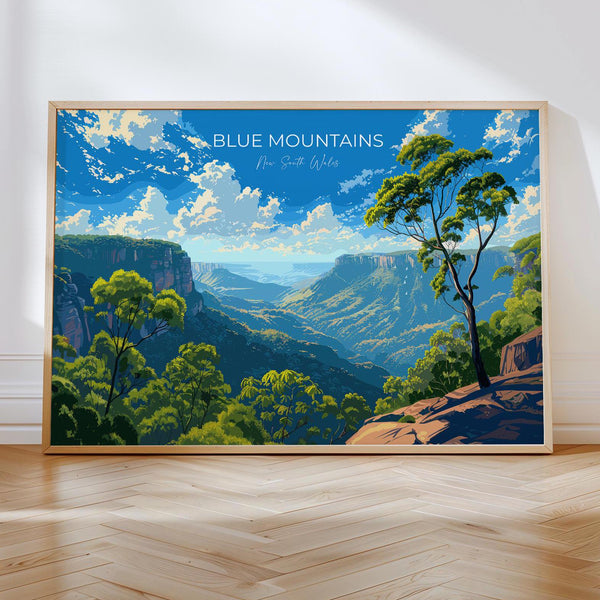 Blue Mountains Travel Poster Wall Art Landscape, Travel Print of Blue Mountains , Sydney Art Lovers Gift,Australia Landscape Art Gift