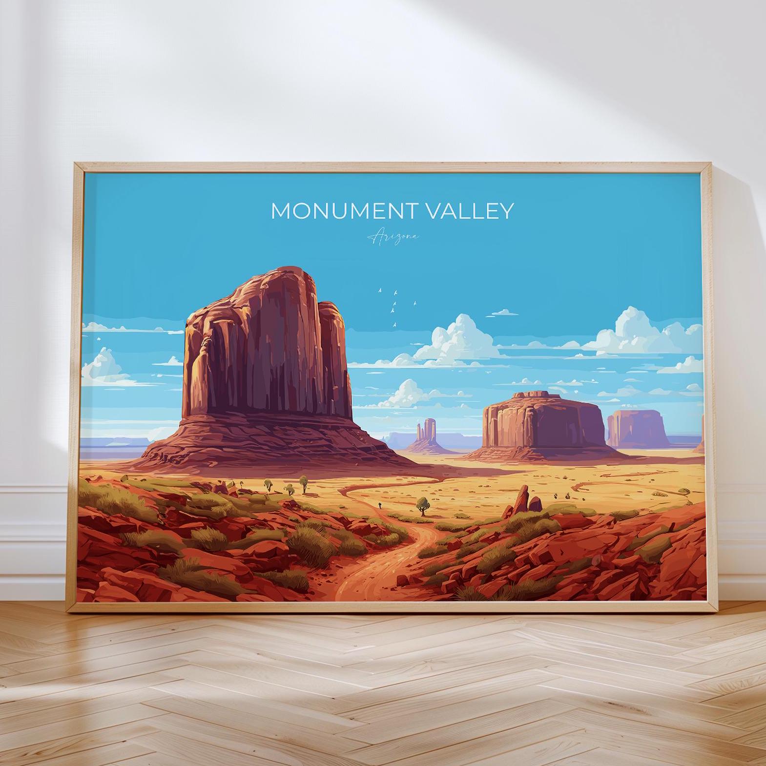 Monument Valley Travel Poster Wall Art, Landscape Travel Print of Monument Valley, National Park Art, Arizona USA, Travel Wall Art Gift NQ Media Designs