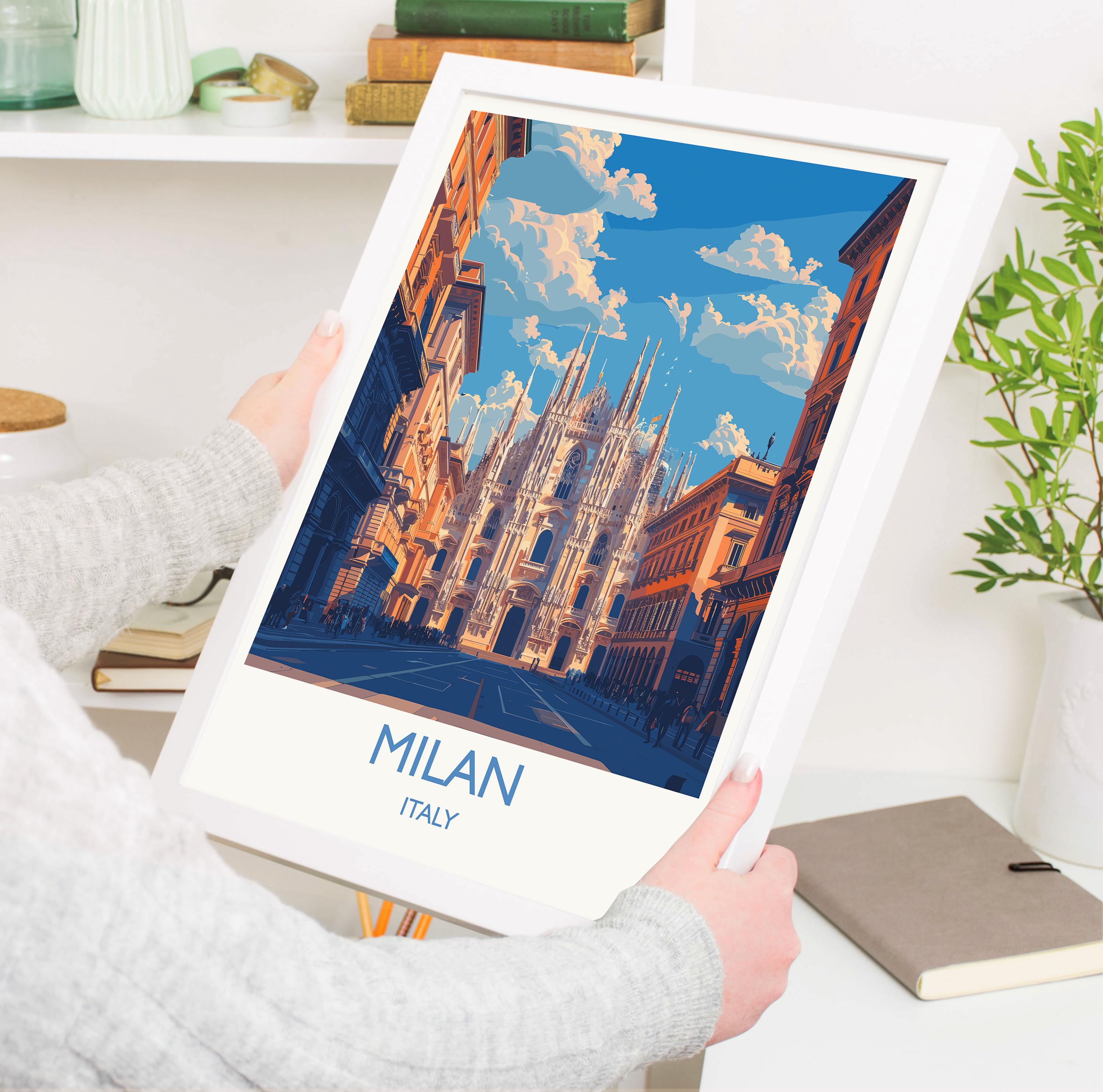 Milan Travel Poster Wall Art, Travel Print of Milan, Milan Art Lovers Gift, Italy, Italian City Art Gift NQ Media Designs