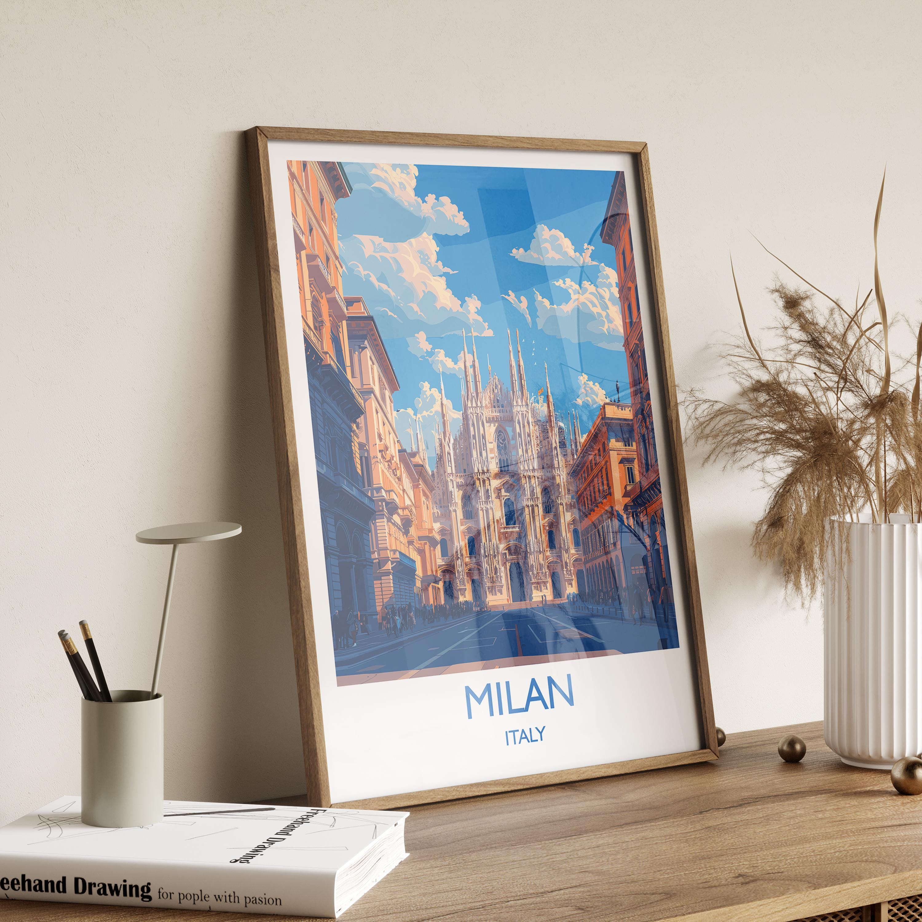 Milan Travel Poster Wall Art, Travel Print of Milan, Milan Art Lovers Gift, Italy, Italian City Art Gift NQ Media Designs