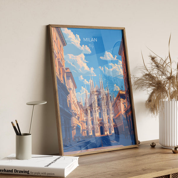 Milan Travel Print Wall Art, Travel Poster of Milan, Milan Art Lovers Gift, Italy, Italian City Art Gift