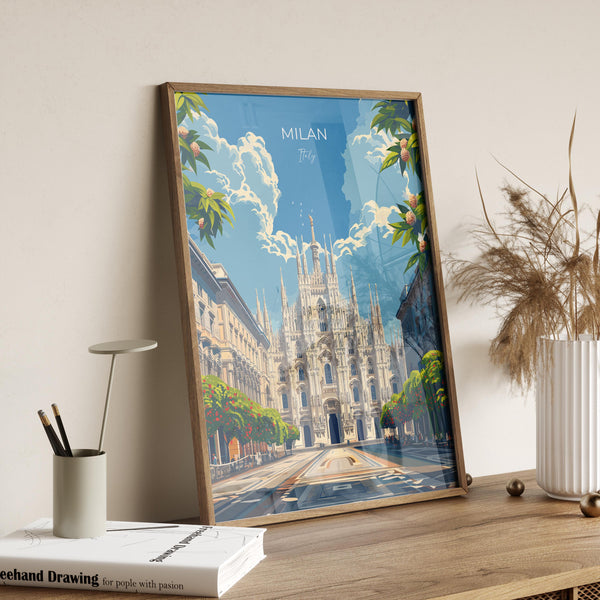 Milan Travel Print Wall Art, Travel Poster of Milan, Milan Art Lovers Gift, Italy, Italian City Art Gift
