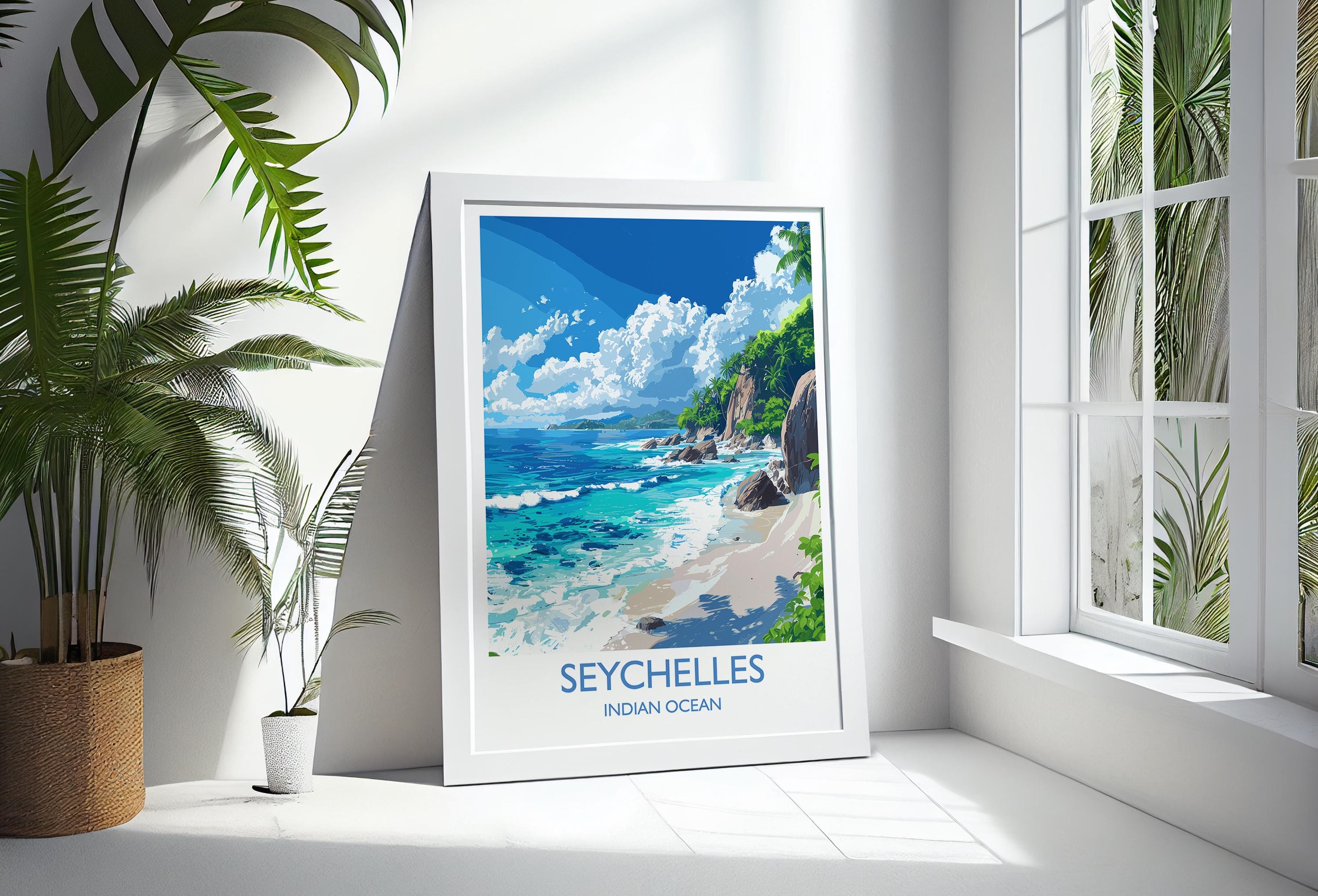 Seychelles Travel Print Wall Art, Travel Poster of Seychelles, Indian Ocean, Seychelles Art Lovers Gift NQ Media Designs