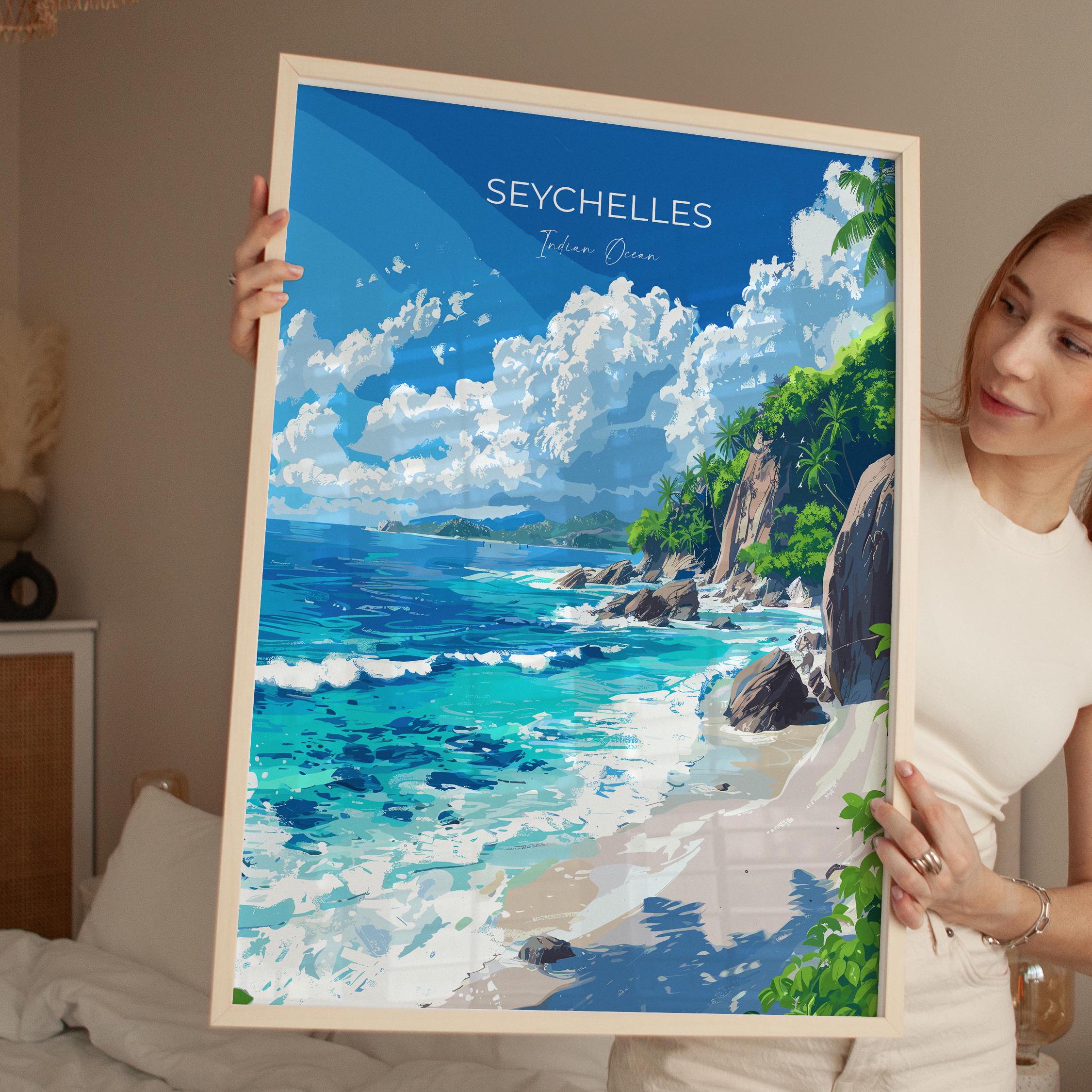 Seychelles Travel Poster Wall Art, Travel Print of Seychelles, Indian Ocean, Seychelles Islands Art Lovers Gift NQ Media Designs