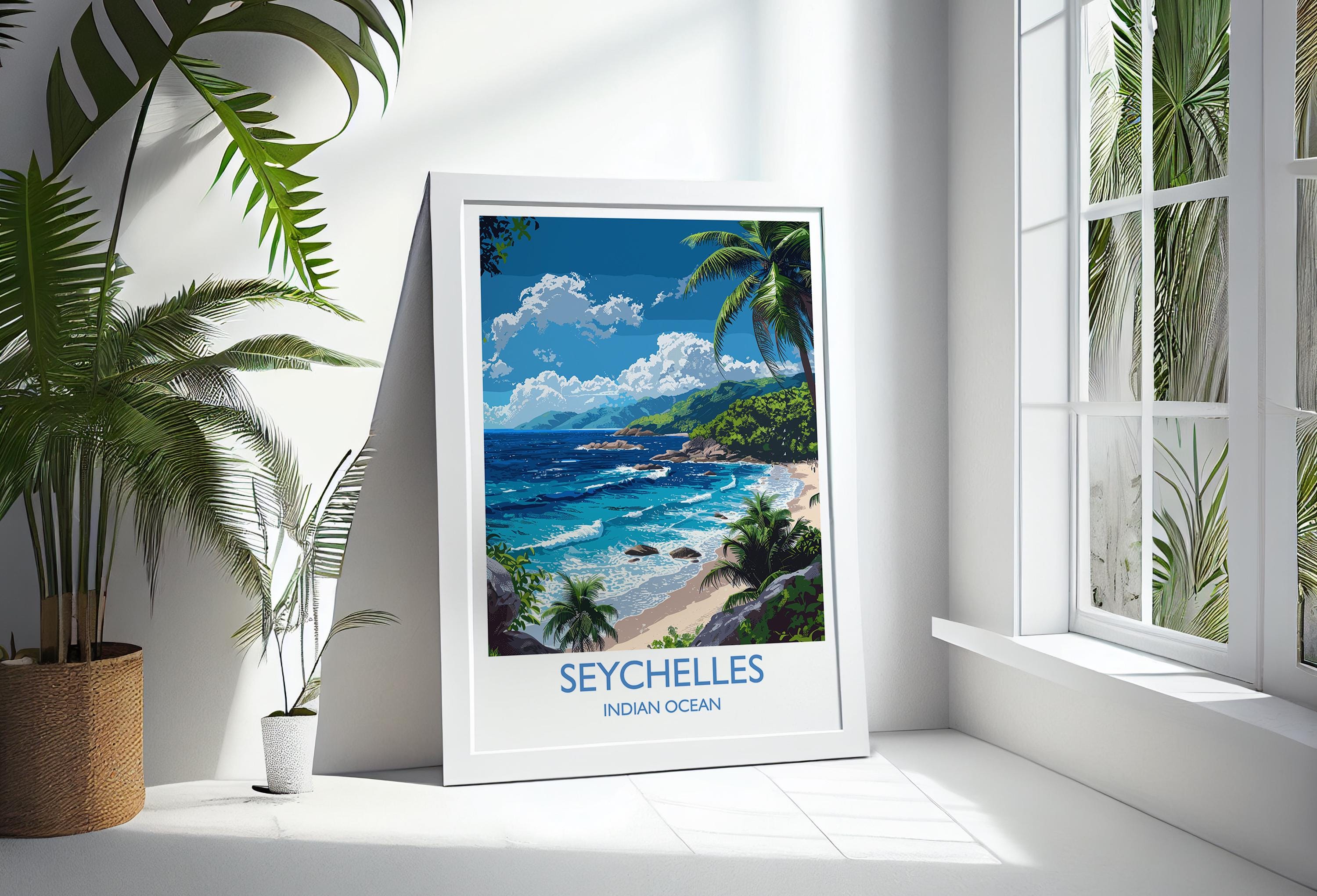 Seychelles Travel Print Wall Art, Travel Poster of Seychelles, Indian Ocean, Seychelles Art Lovers Gift NQ Media Designs