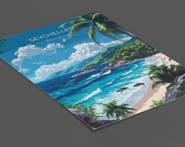 Seychelles Travel Poster Wall Art, Travel Print of Seychelles, Indian Ocean, Seychelles Islands Art Lovers Gift