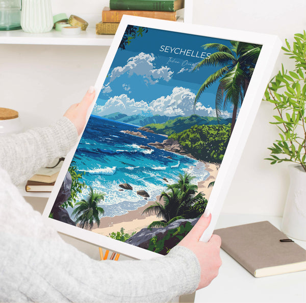 Seychelles Travel Poster Wall Art, Travel Print of Seychelles, Indian Ocean, Seychelles Islands Art Lovers Gift