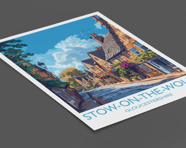 Stow on the Wold Travel Poster, Travel Print of Stow on the Wold, Gloucestershire Cotswolds Gift, England, Stow on the Wold Art Lovers Gift