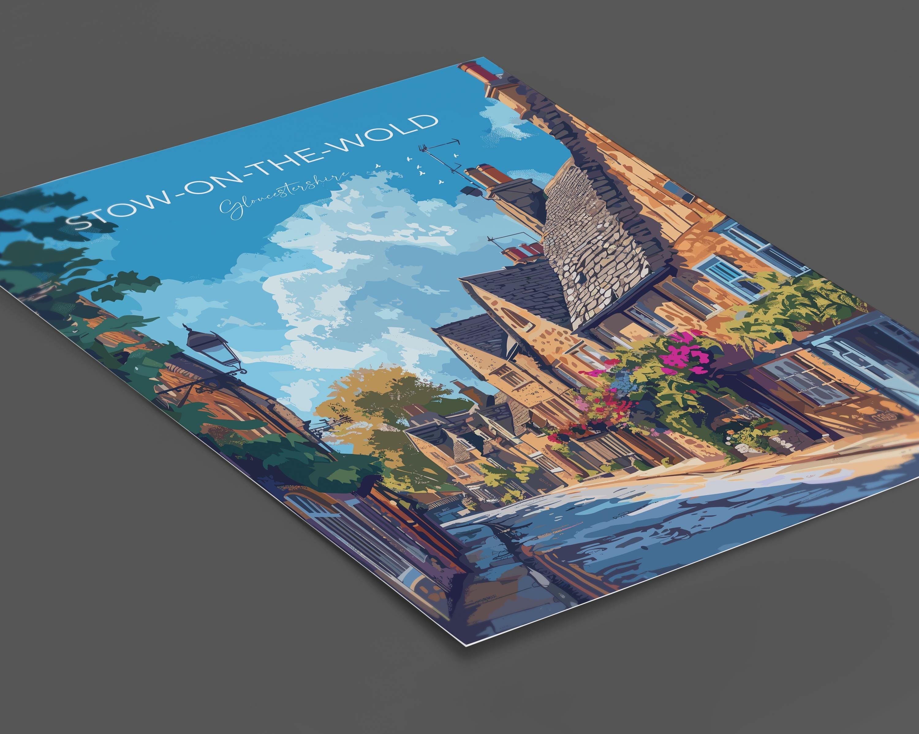 Stow on the Wold Travel Print Wall Art, Travel Poster of Stow on the Wold, England, Cotswolds Art Gift, England Gift Art NQ Media Designs