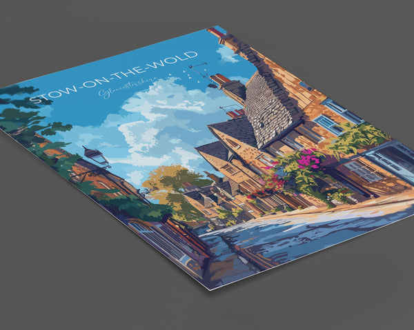 Stow on the Wold Travel Print Wall Art, Travel Poster of Stow on the Wold, England, Cotswolds Art Gift, England Gift Art