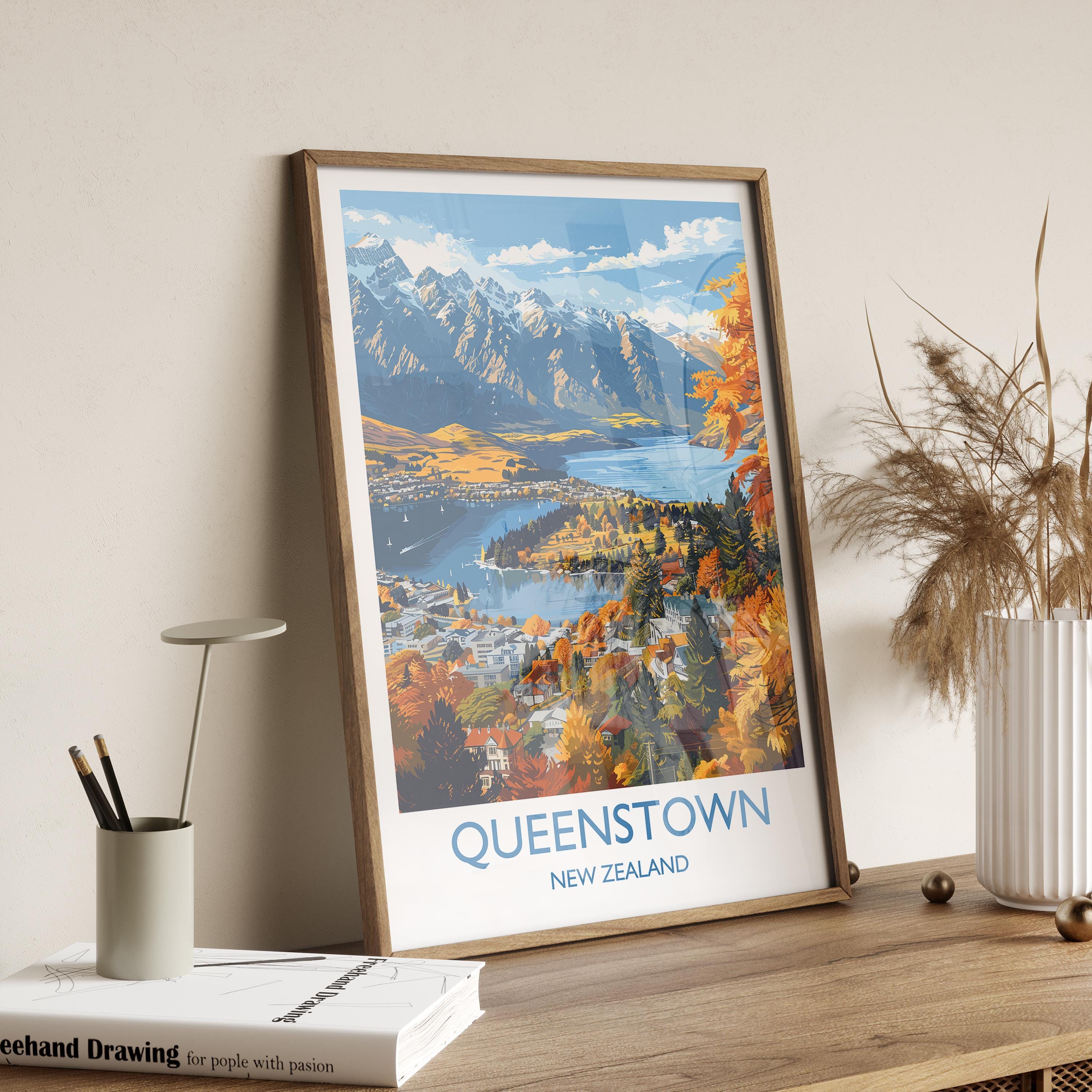 Queenstown Travel Print, Travel Poster of Queenstown, New Zealand Art Lovers Gift, Queenstown Wall Art NQ Media Designs