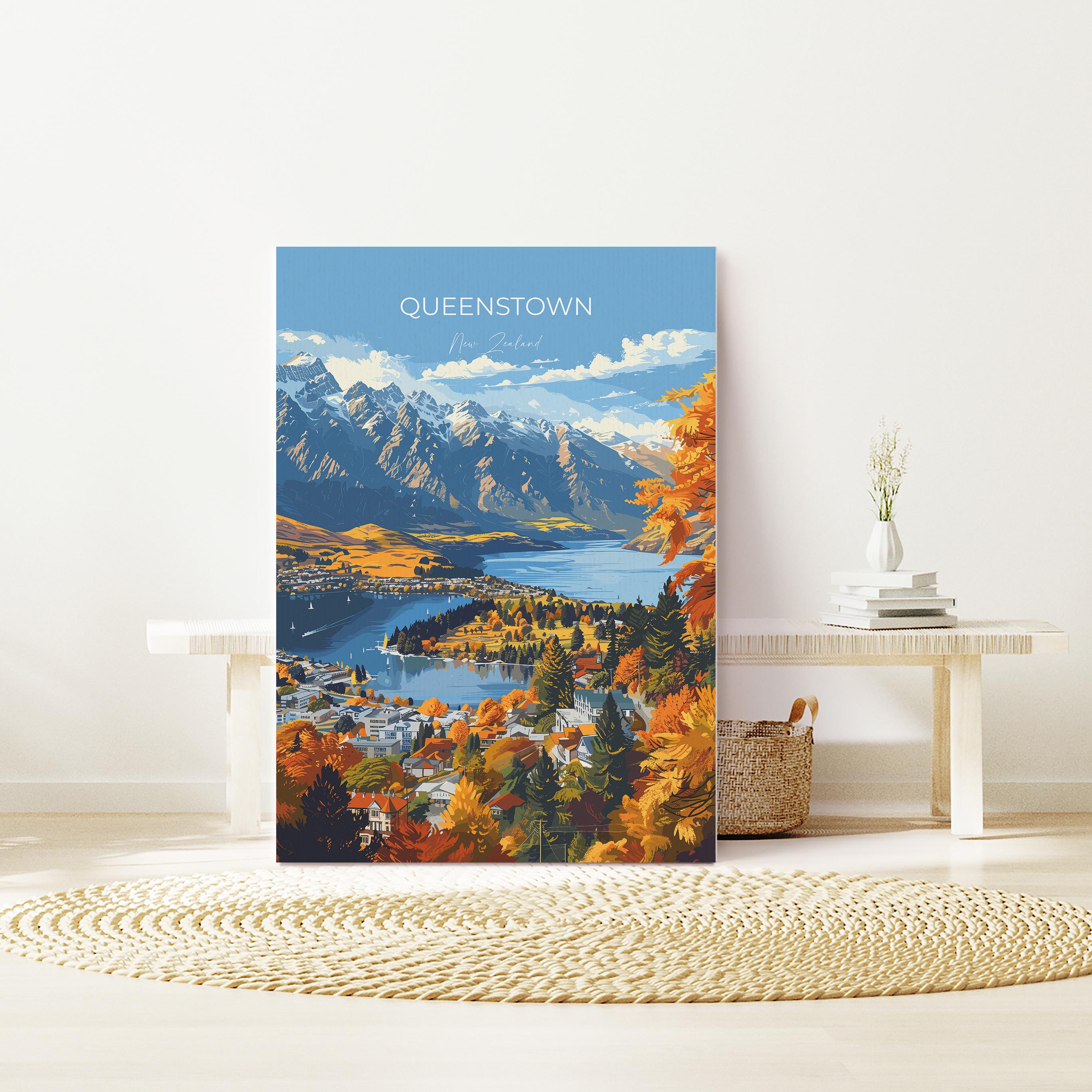 Queenstown Travel Poster, Travel Print of Queenstown, New Zealand Art Lovers Gift, Queenstown Wall Art NQ Media Designs