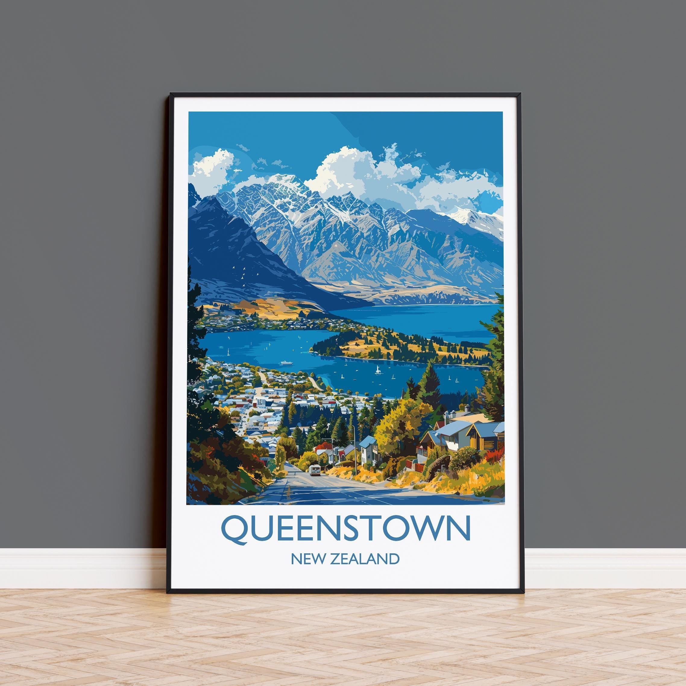 Queenstown Travel Print, Travel Poster of Queenstown, New Zealand Art Lovers Gift, Queenstown Wall Art NQ Media Designs